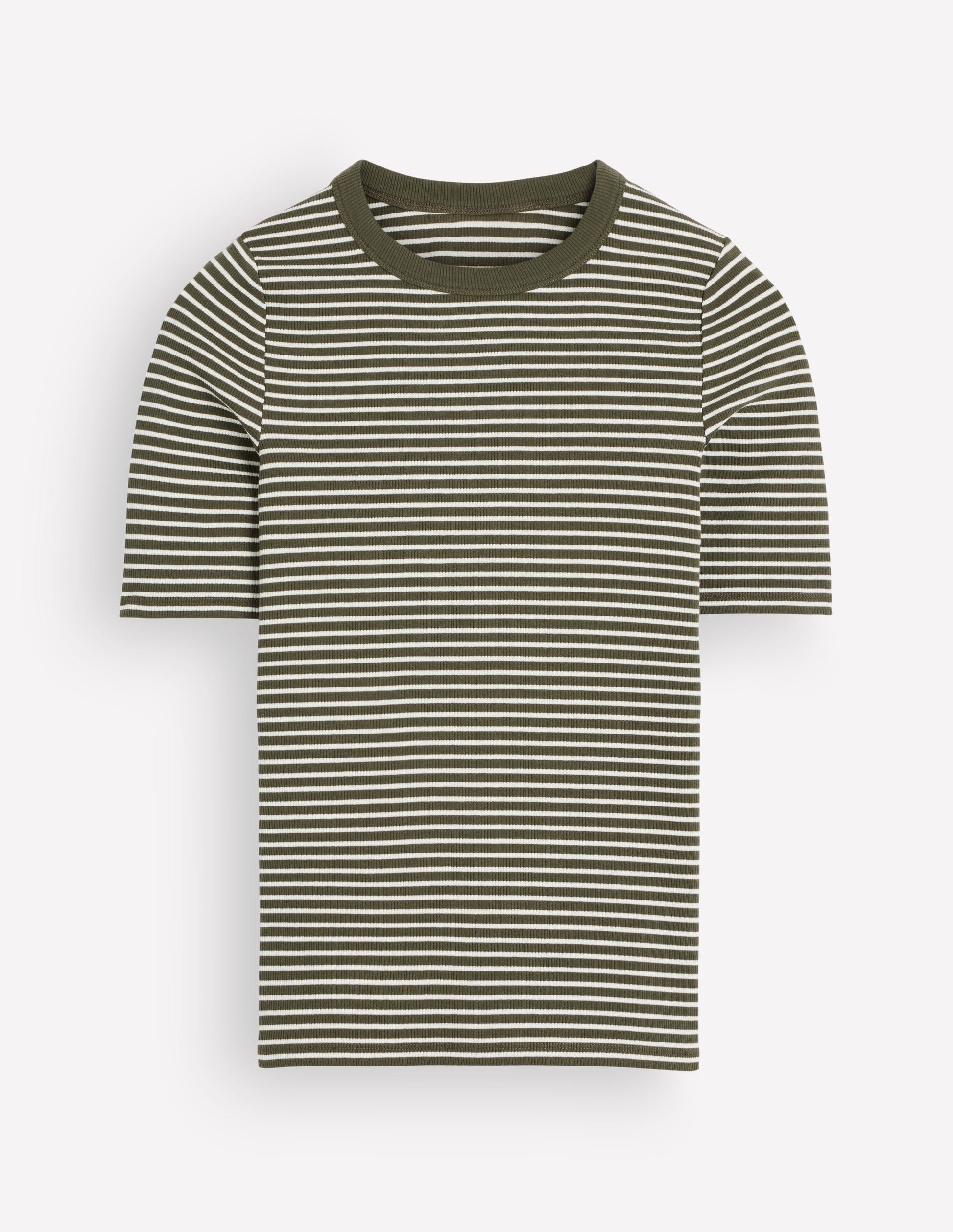 Ribbed Cotton T-Shirt-Falcon Green and Ivory Stripe-7