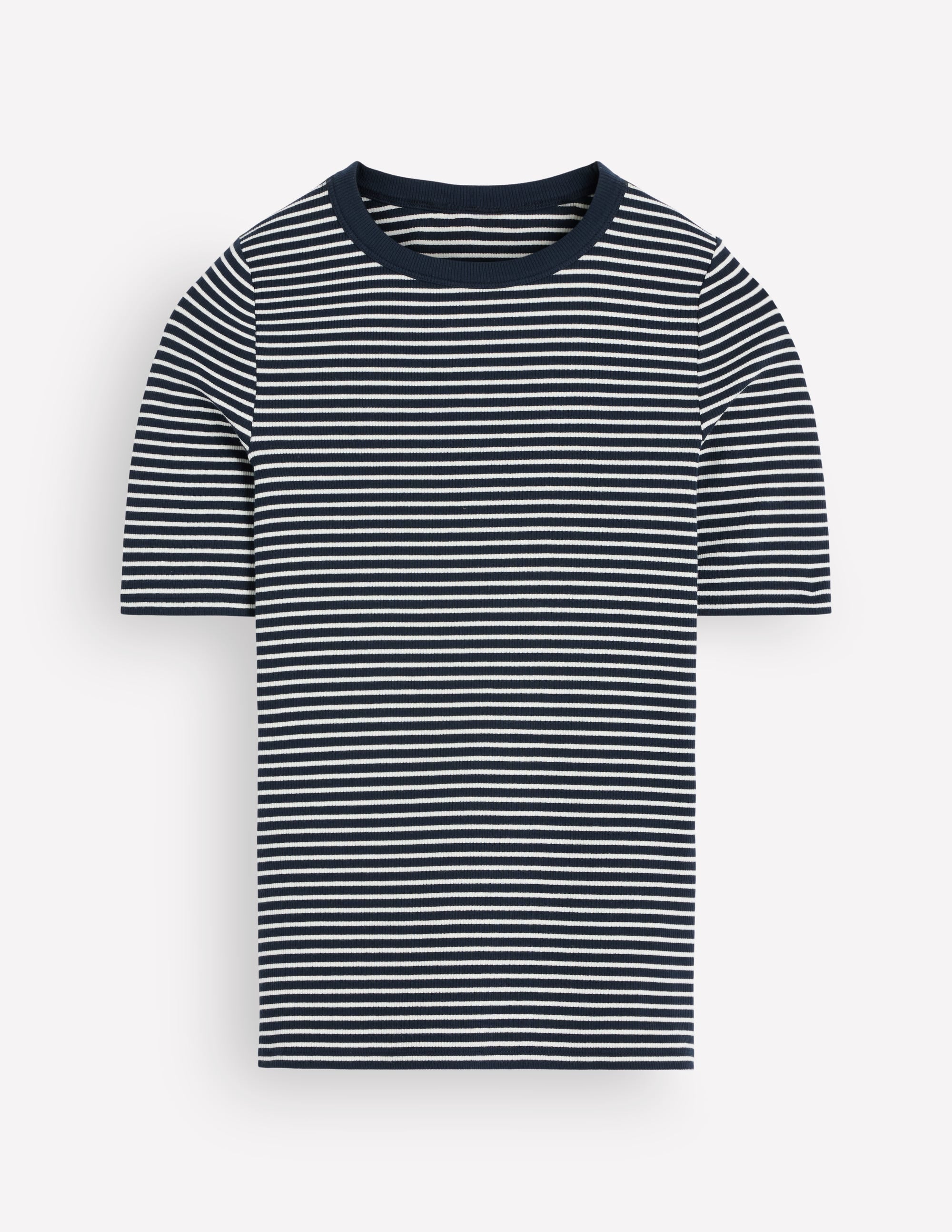 Ribbed Cotton T-Shirt-Navy & Ivory Stripe - Image 5