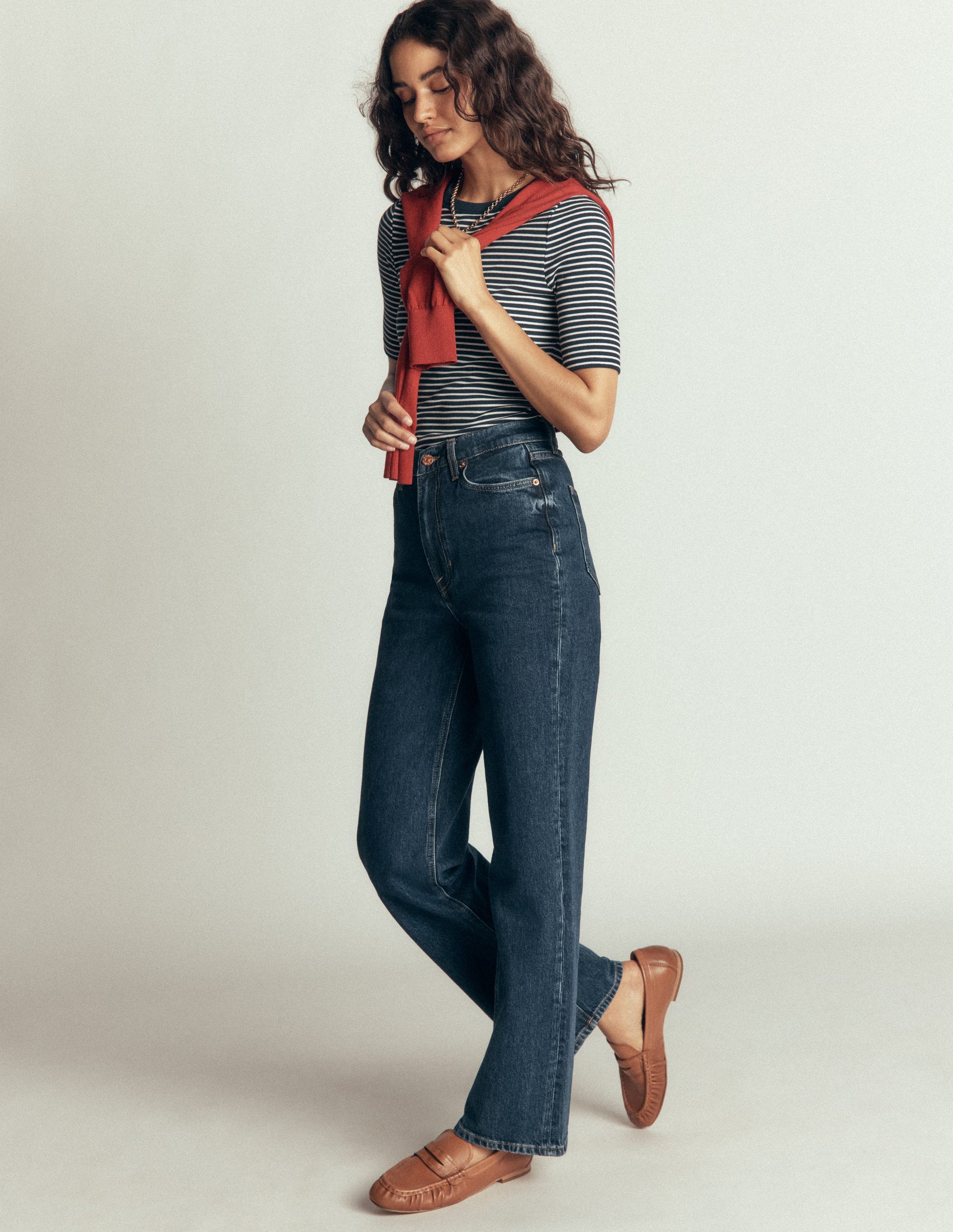 Ribbed Cotton T-Shirt-Navy & Ivory Stripe-4