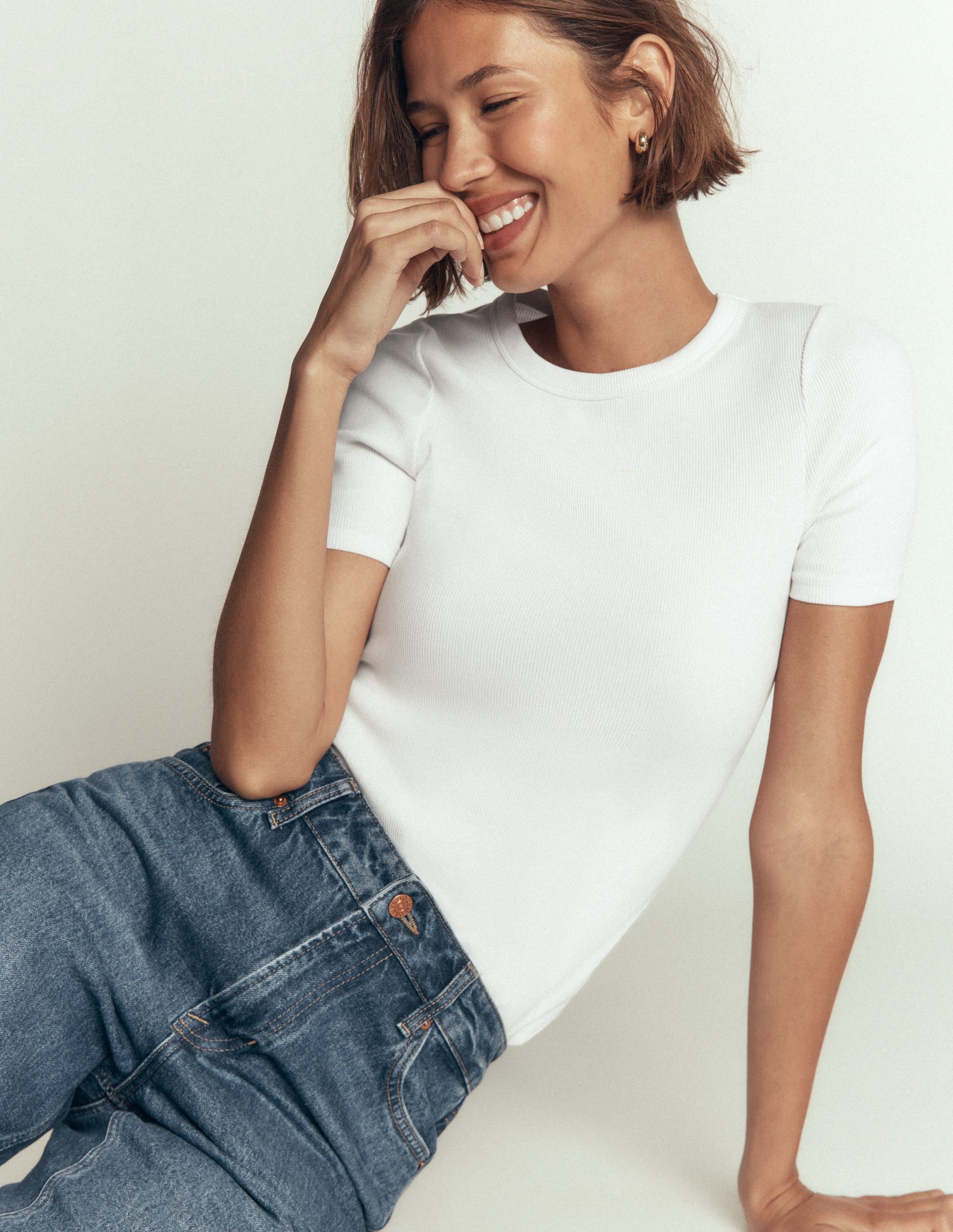 Ribbed Cotton T-Shirt-White - Image 1