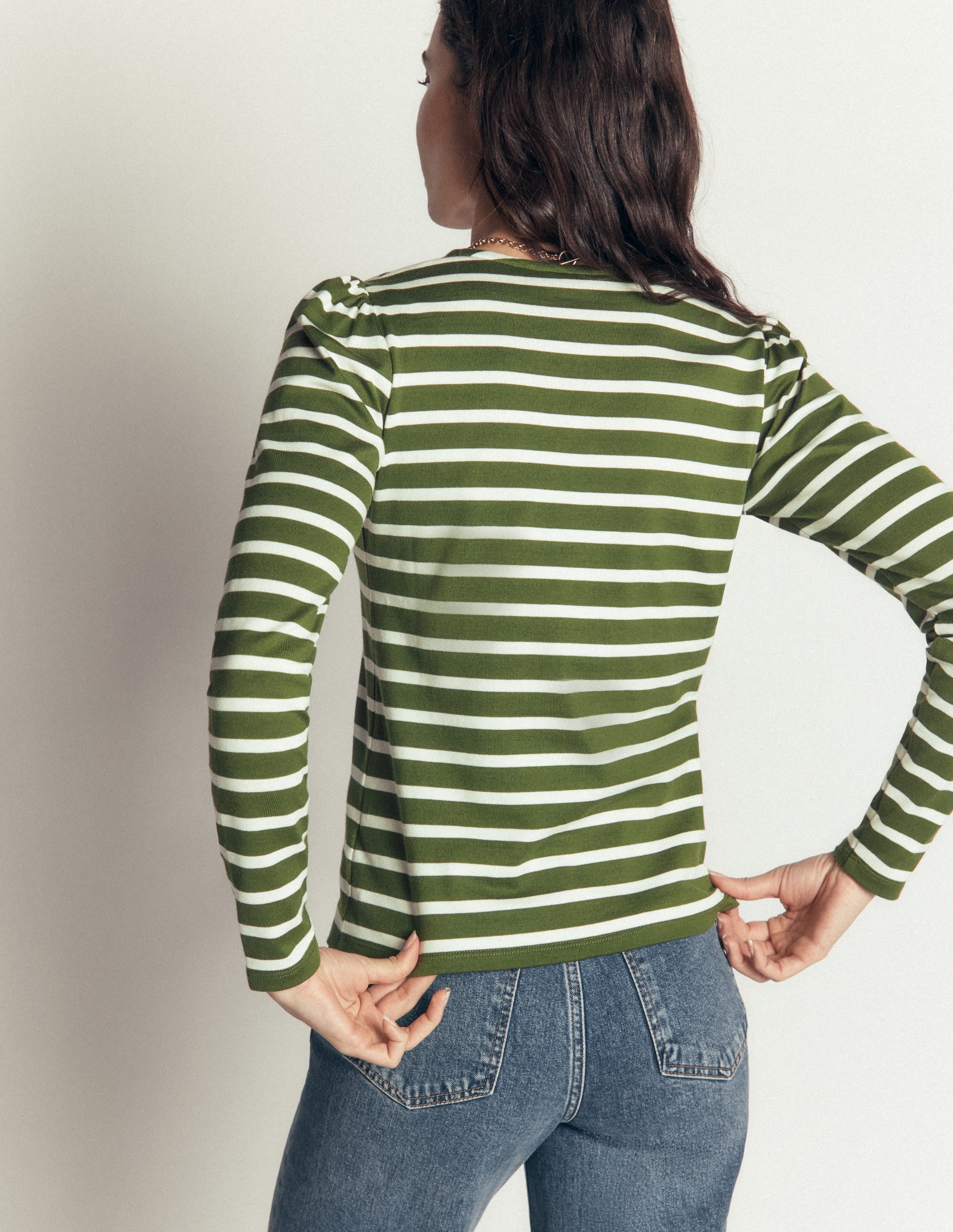 Iris Puff Sleeve Mariner-Chive and Ivory Stripe - Image 3