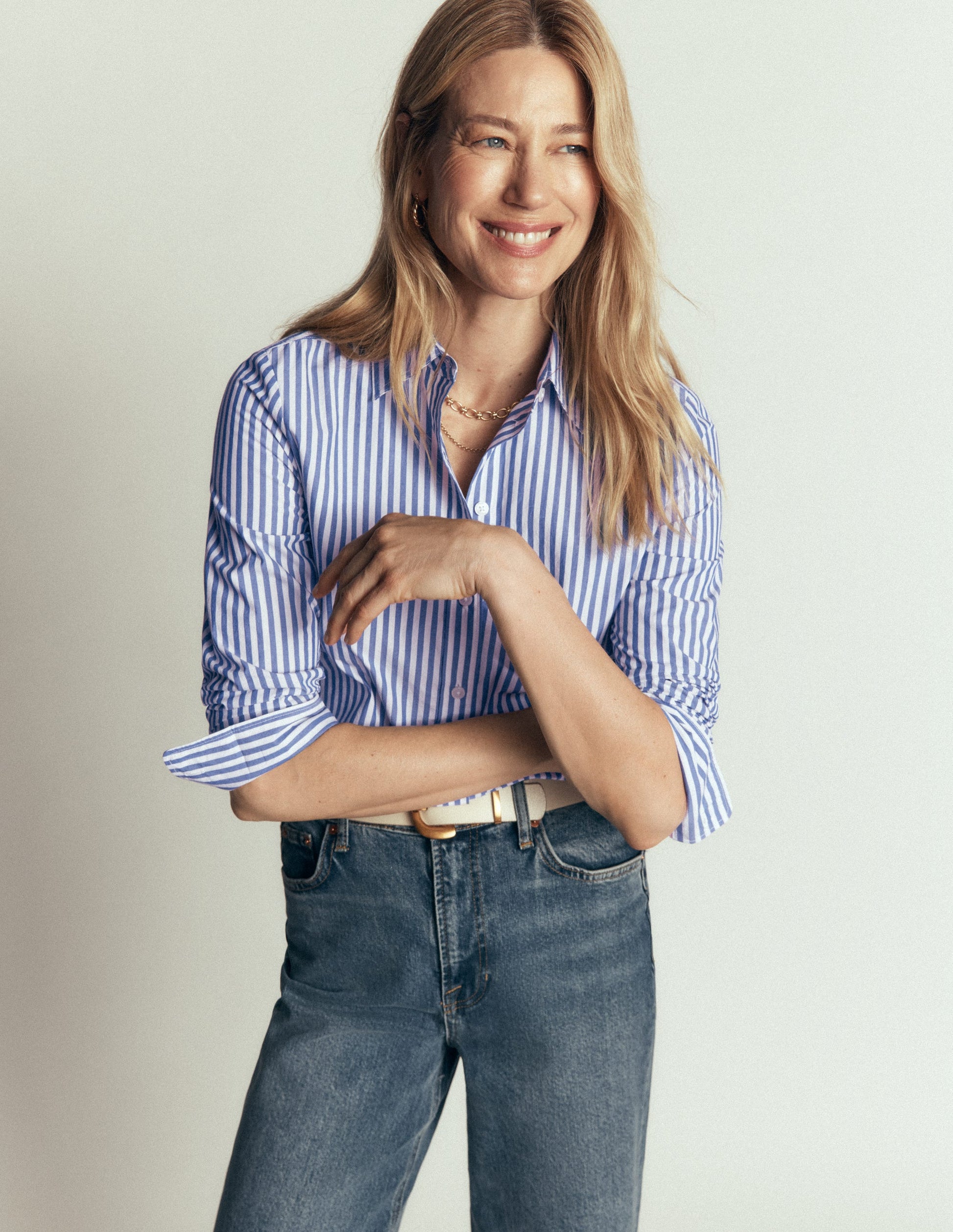 The New Sienna Cotton Shirt-Bright Blue, Ivory Stripe-1
