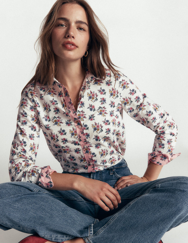 The New Sienna Cotton Shirt-Papyrus, Delicate Garden
