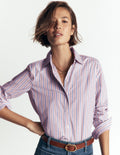 The New Sienna Cotton Shirt-Blue, Jam Red Stripe