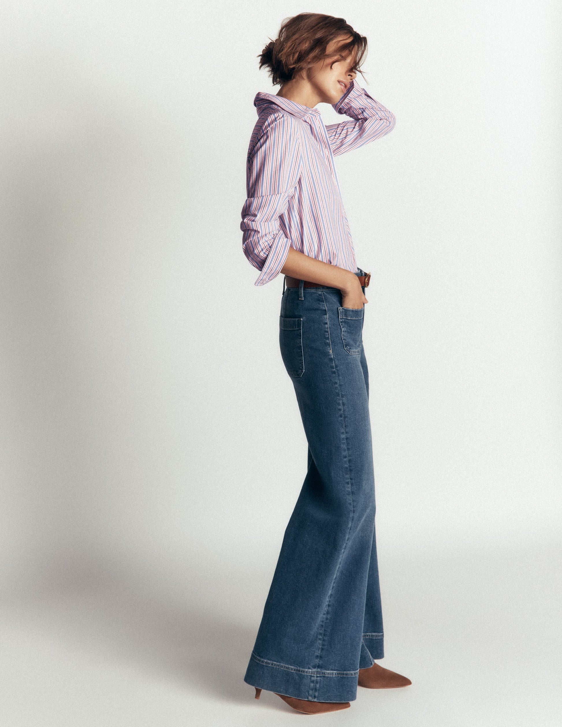 The New Sienna Cotton Shirt-Blue, Jam Red Stripe-4