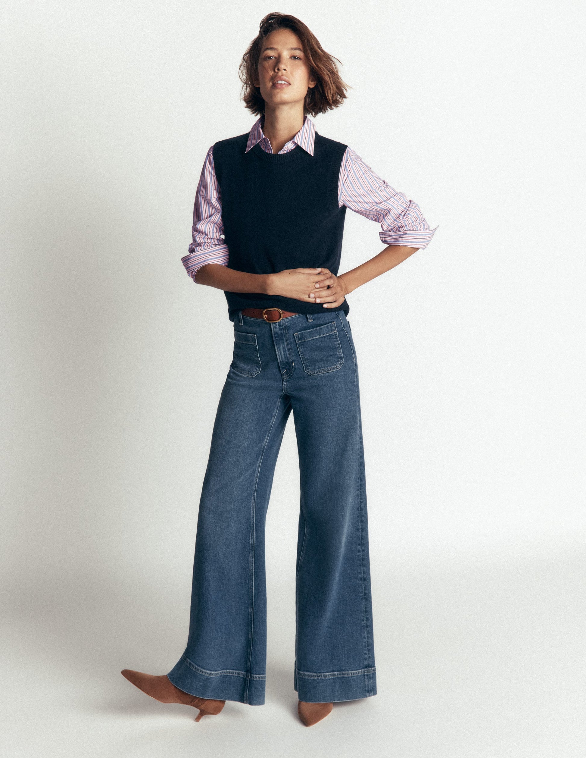 The New Sienna Cotton Shirt-Blue, Jam Red Stripe-5
