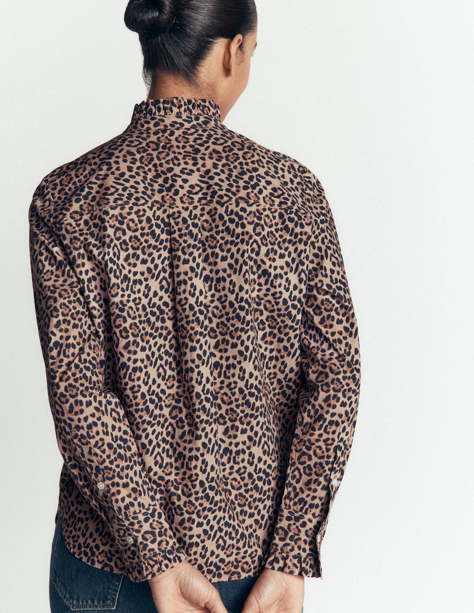 Sienna Frill Cotton Shirt-Demerara, Brushed Animal - Image 4