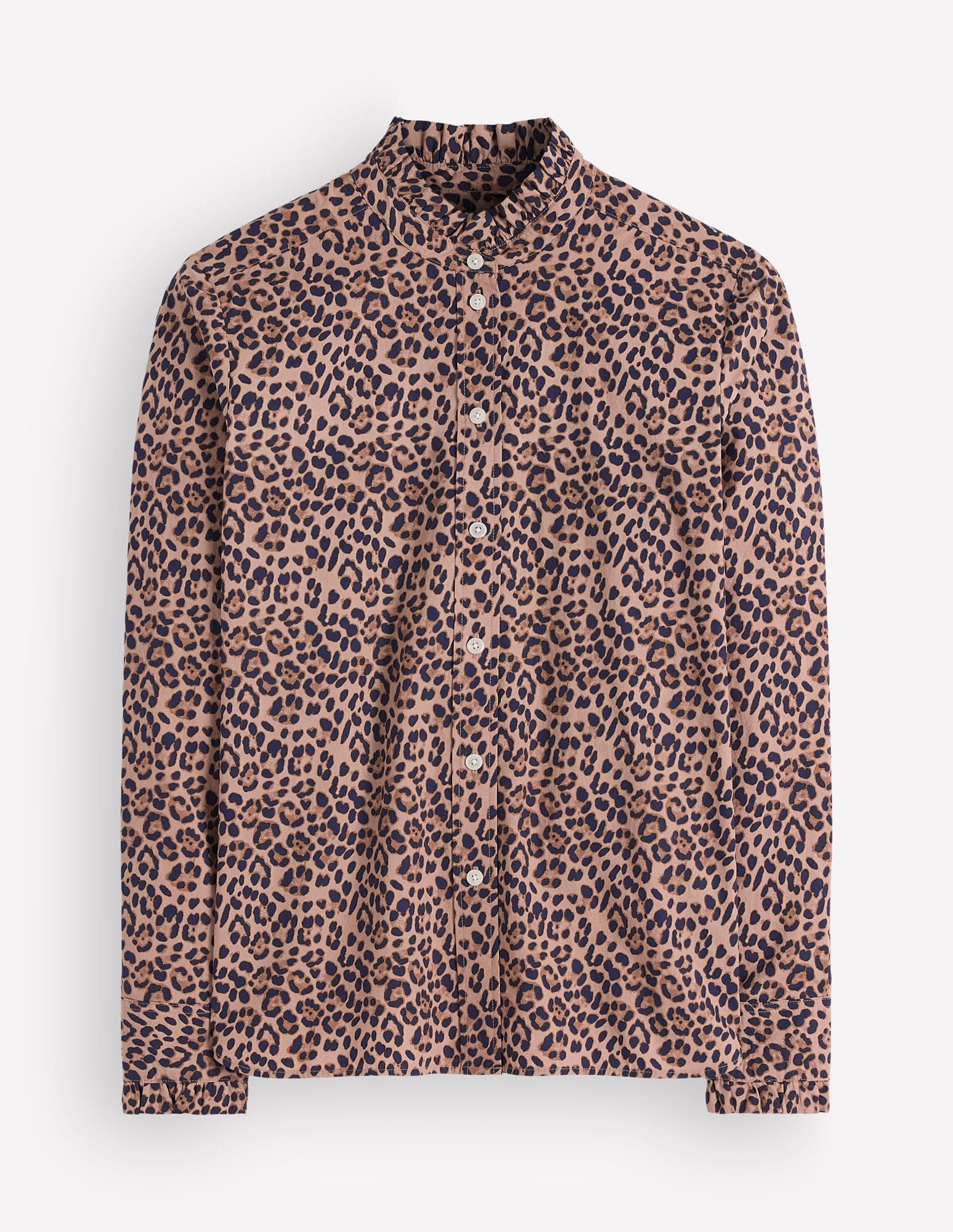 Sienna Frill Cotton Shirt-Demerara, Brushed Animal-8