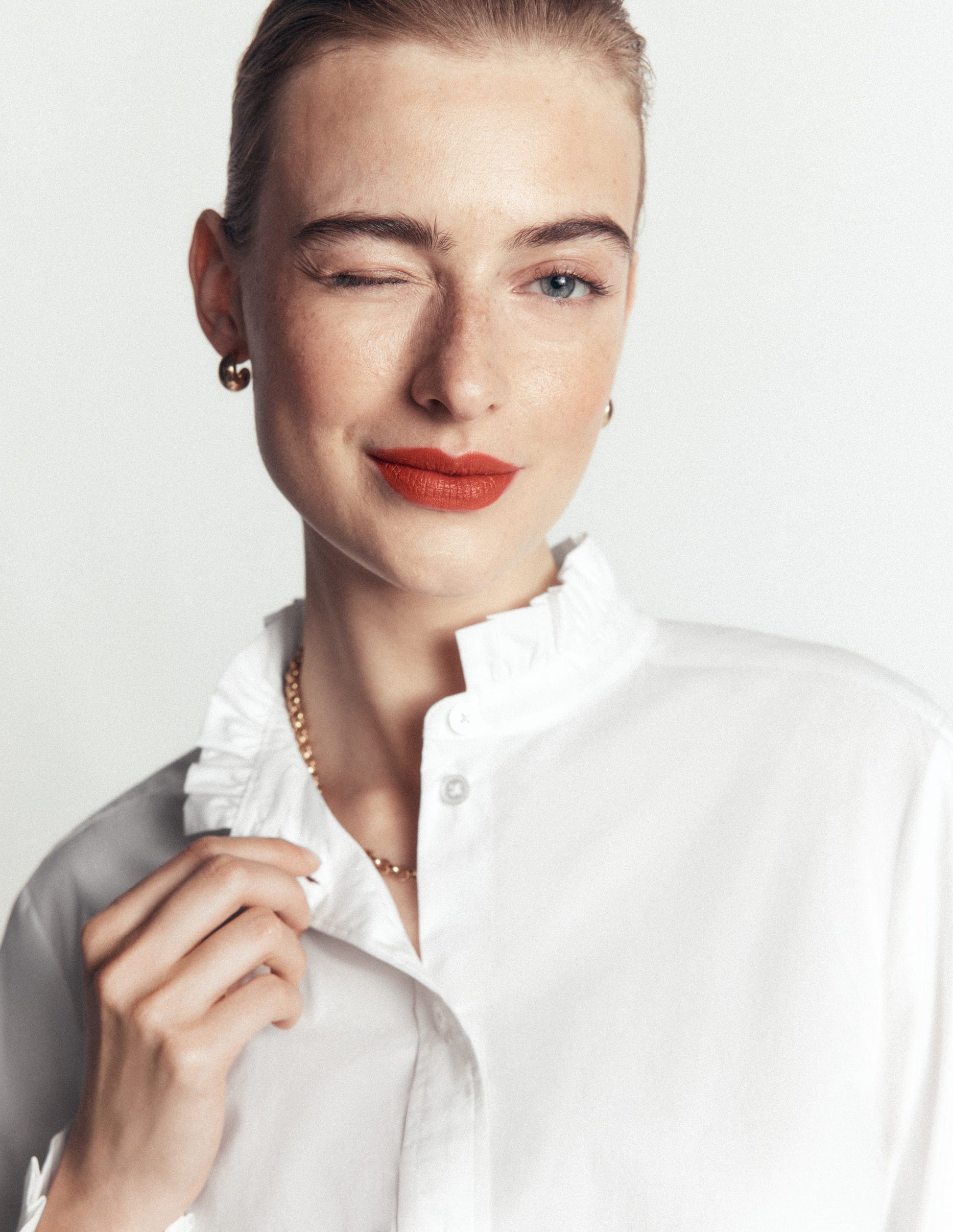 Sienna Frill Cotton Shirt-White-2
