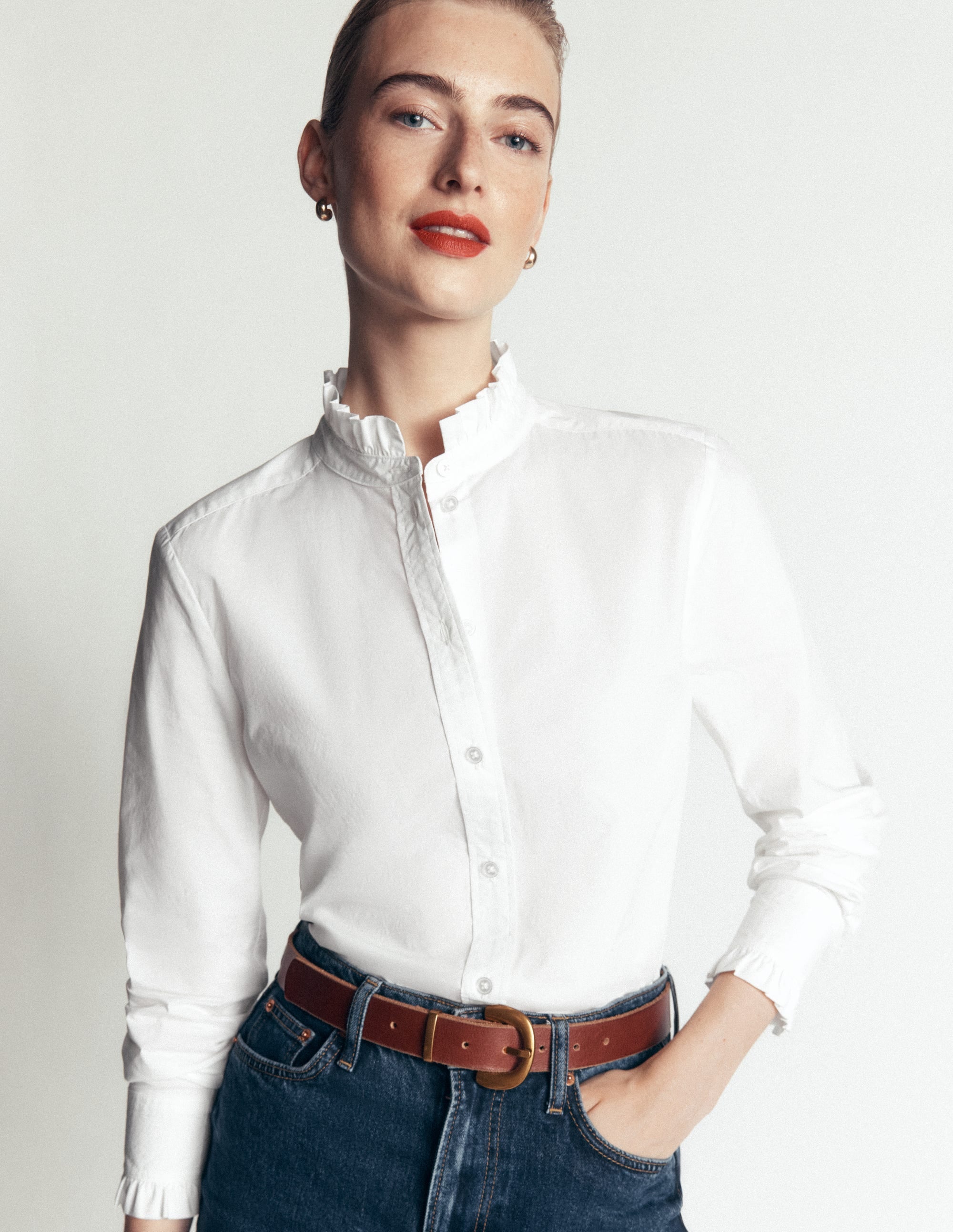 Sienna Frill Cotton Shirt-White - Image 4
