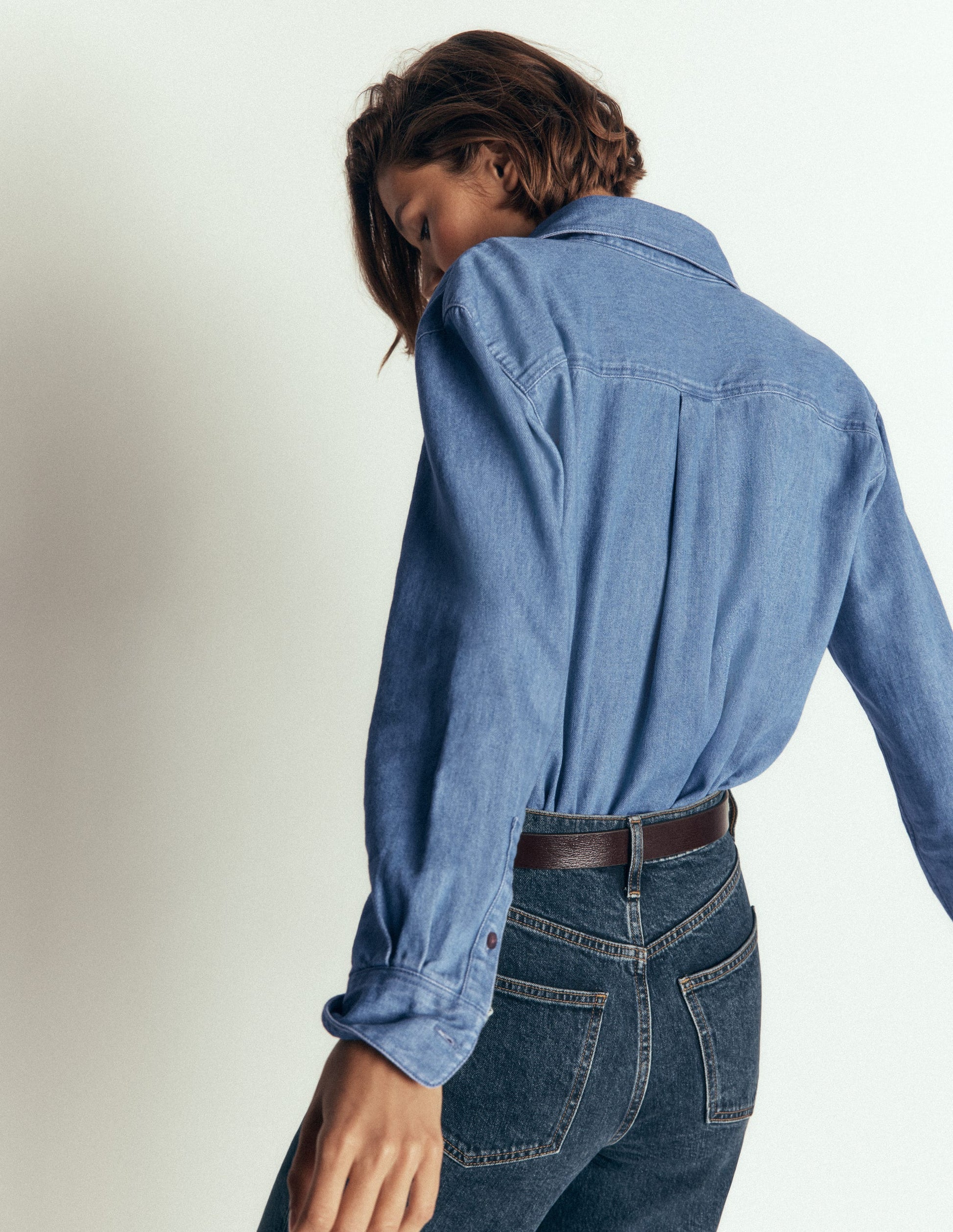 Sienna Cropped Denim Shirt-Light Authentic Denim-2