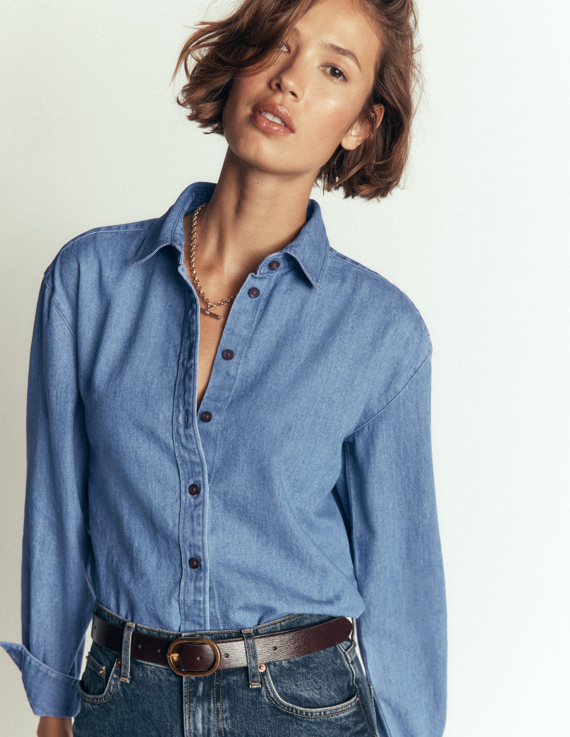 Sienna Cropped Denim Shirt-Light Authentic Denim-3