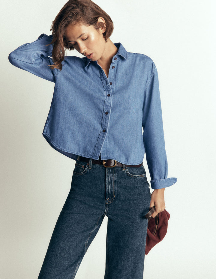 Sienna Cropped Denim Shirt-Light Authentic Denim