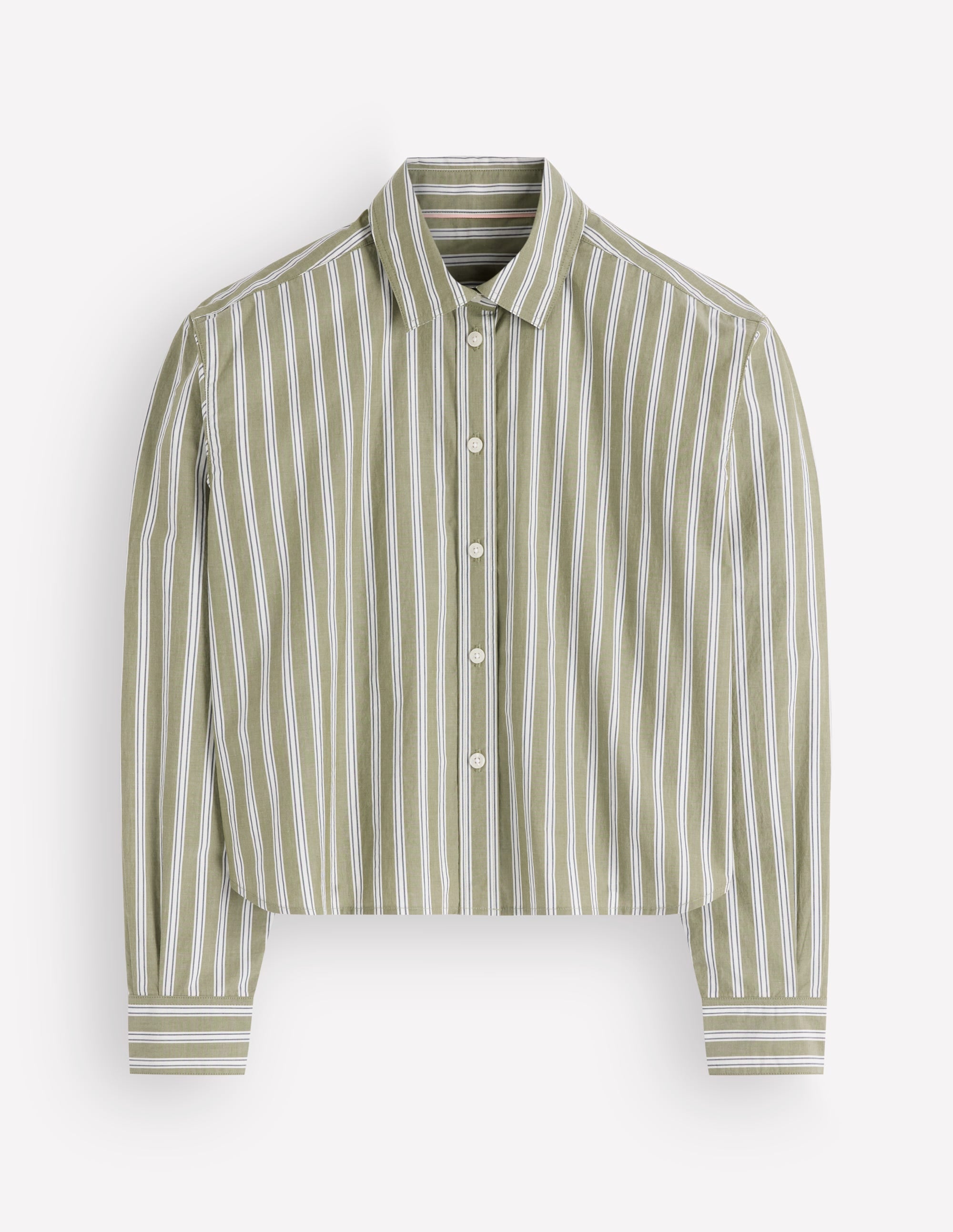 Sienna Cropped Cotton Shirt-Olive, Navy Tram Stripe - Image 7