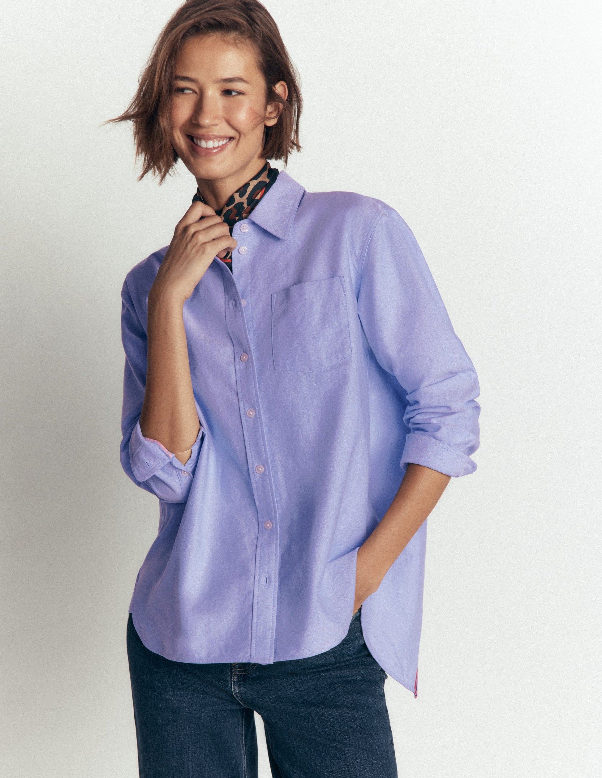 Sienna Relaxed Cotton Shirt-Blue Oxford, Trim Back-1