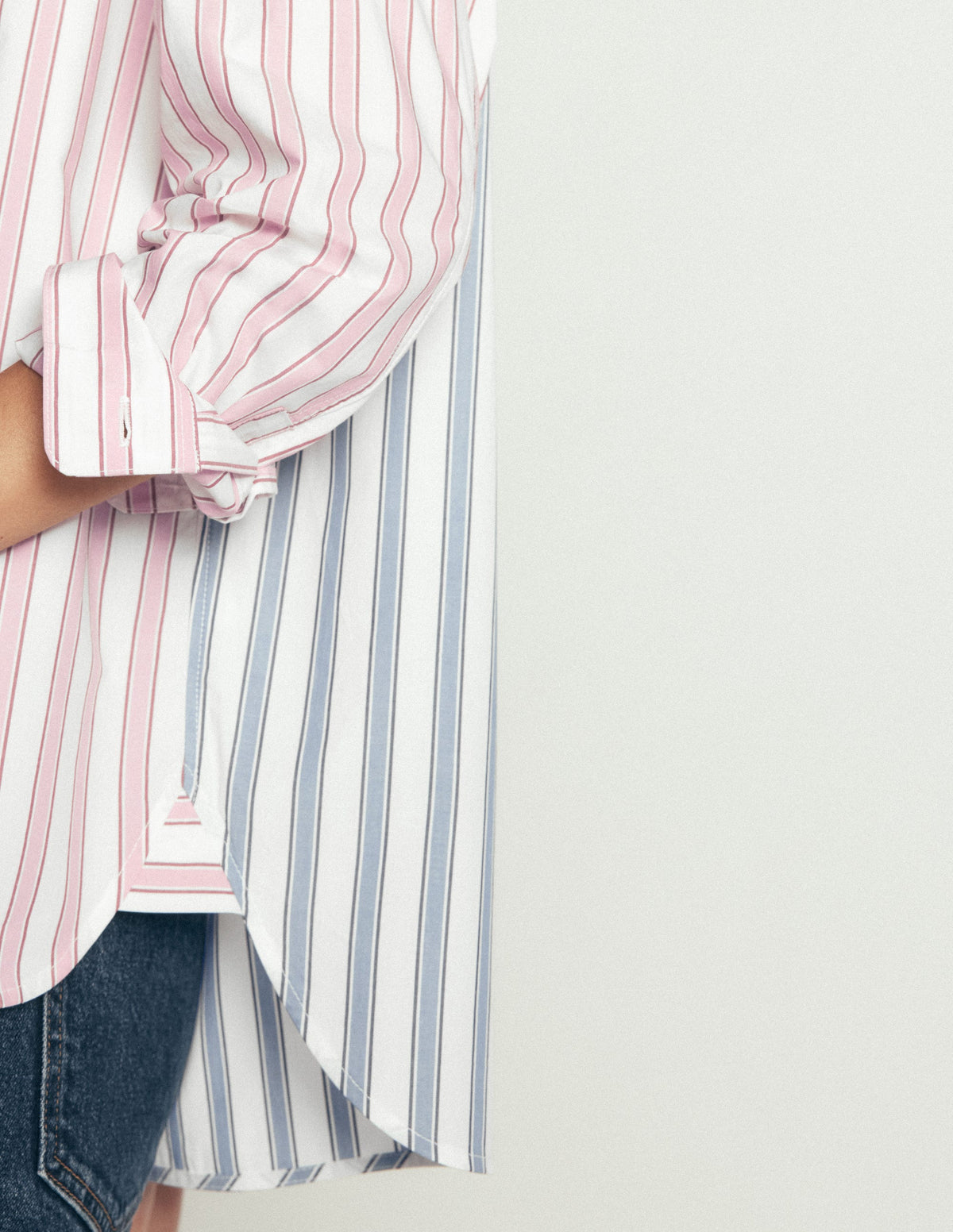 Sienna Relaxed Cotton Shirt-Pink and Blue, Hotched Stripe - Image 2