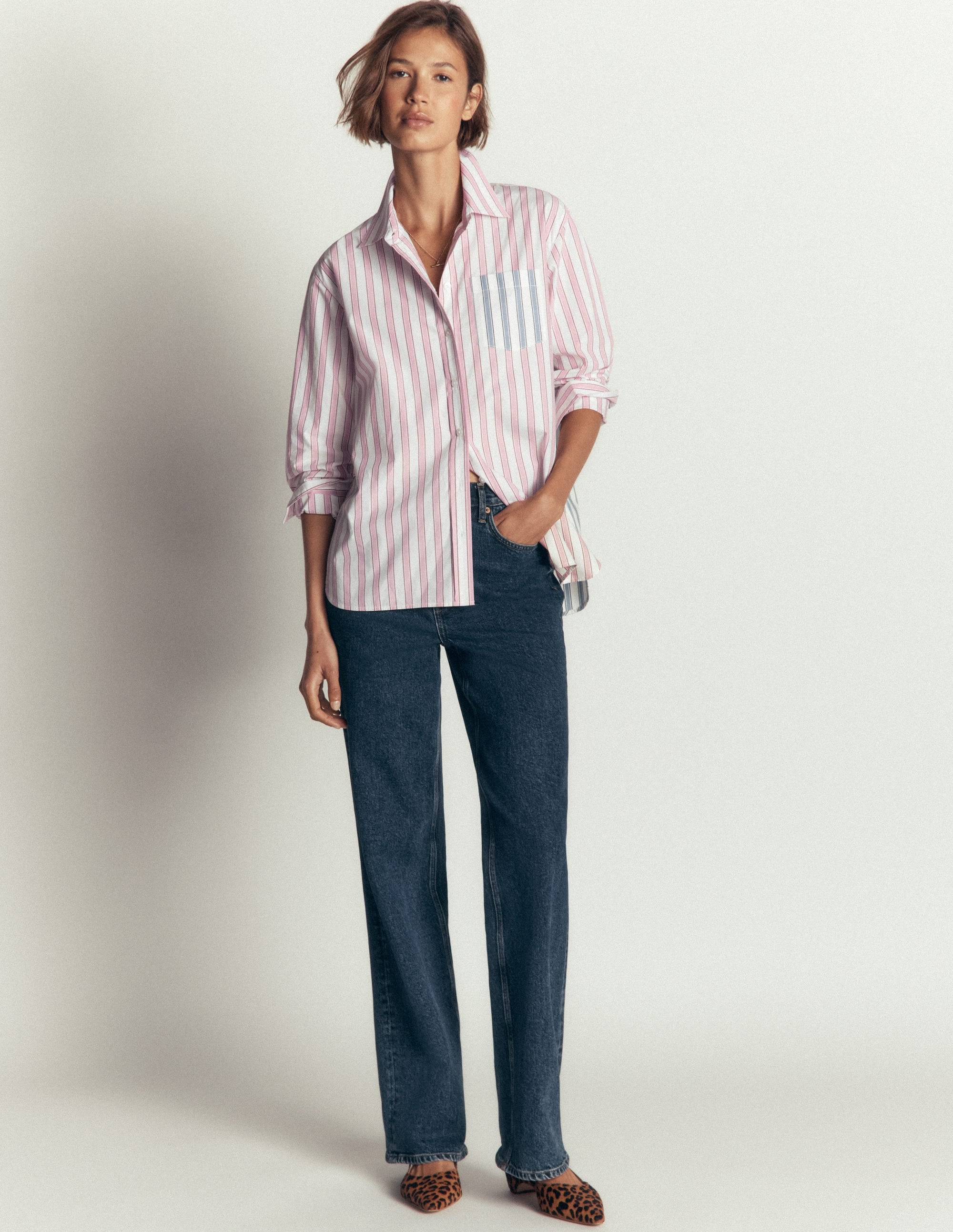 Sienna Relaxed Cotton Shirt-Pink and Blue, Hotched Stripe - Image 4