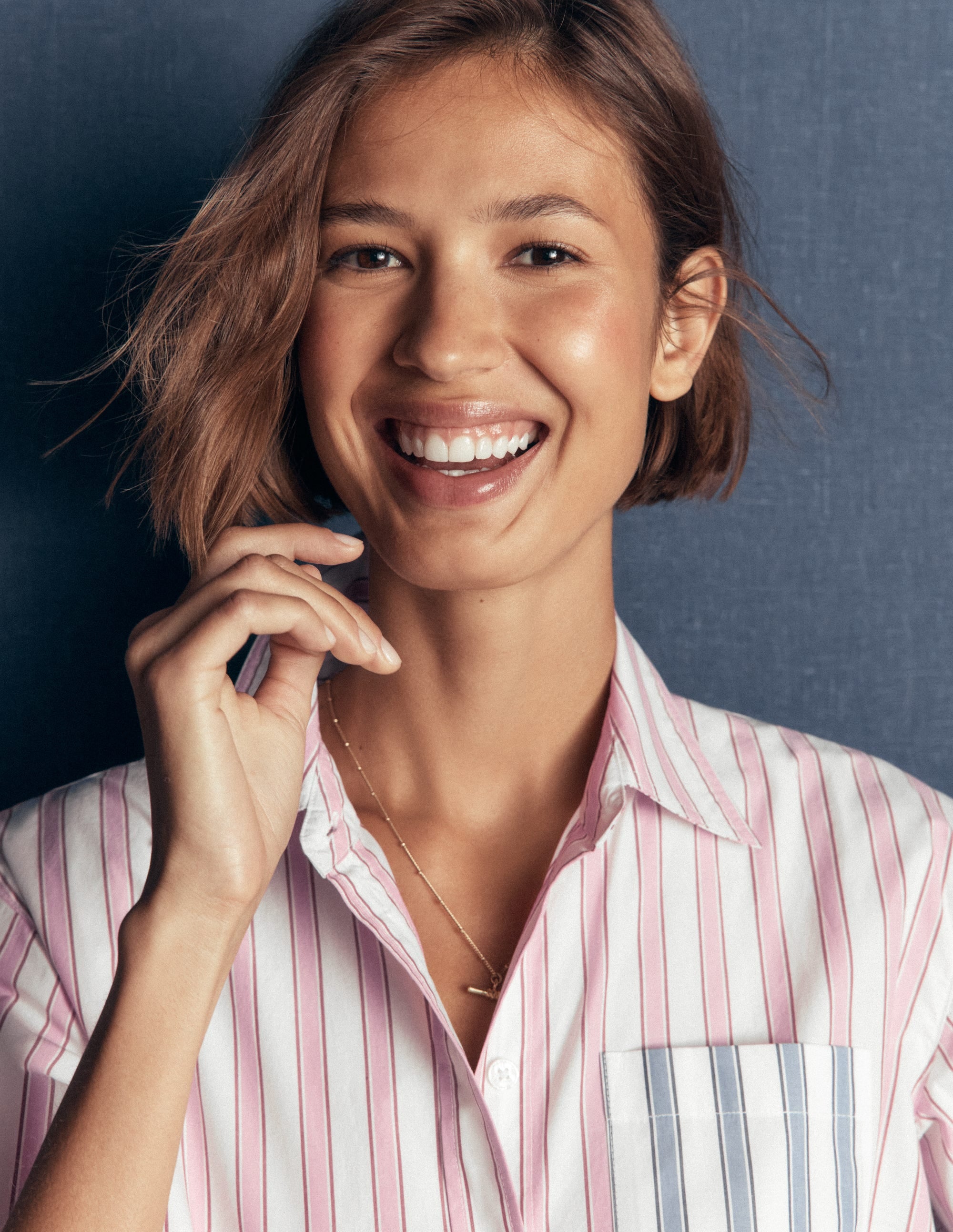 Sienna Relaxed Cotton Shirt-Pink and Blue, Hotched Stripe - Image 6