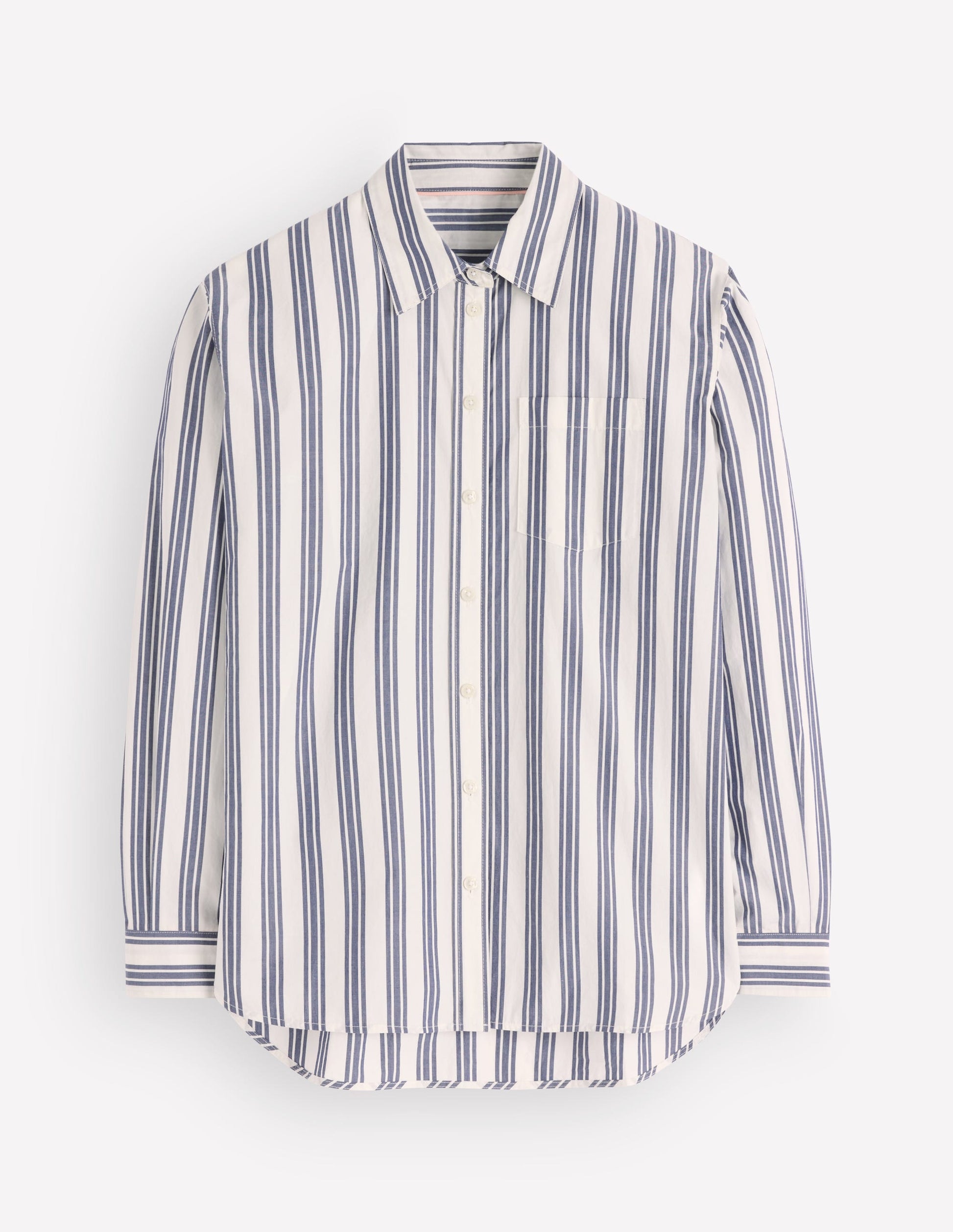 Sienna Relaxed Cotton Shirt-Navy Wide Stripe-5