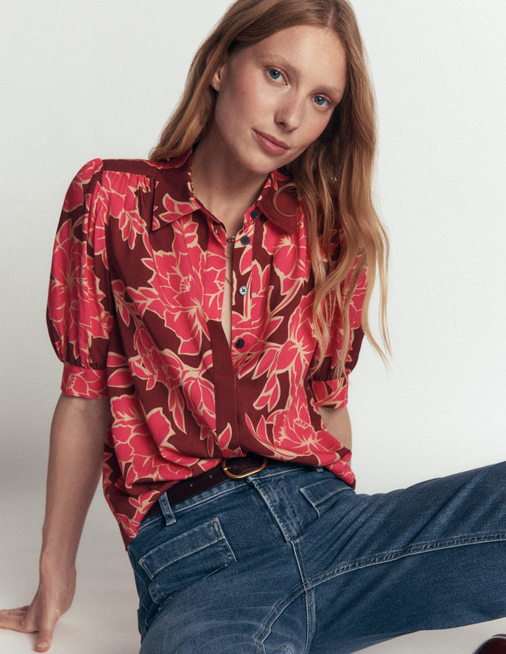 Penelope Viscose Top-Bright Rouge, Enchanted Peony