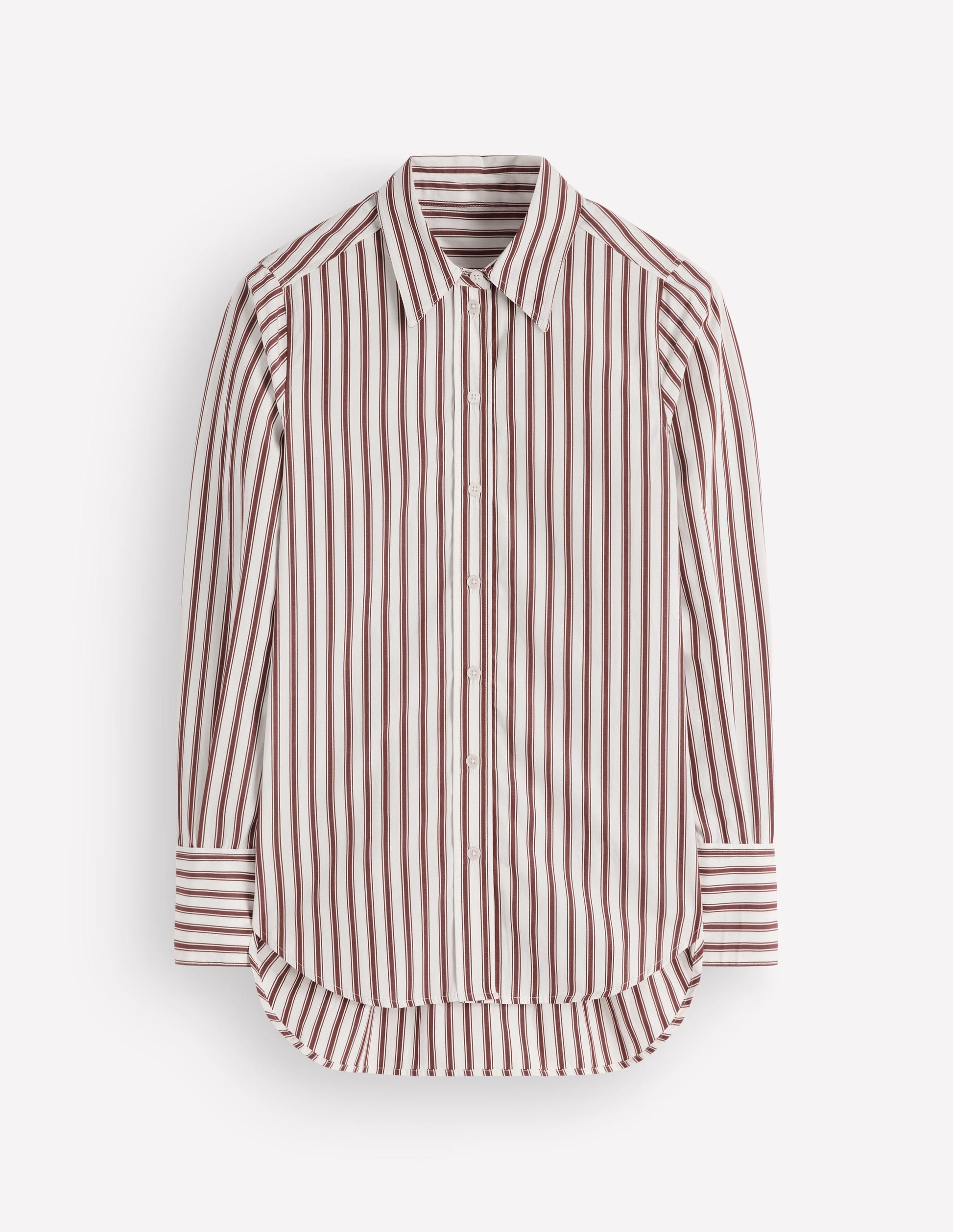 Anna Longline Cotton Shirt-Ivory, Brown Tram Stripe-5