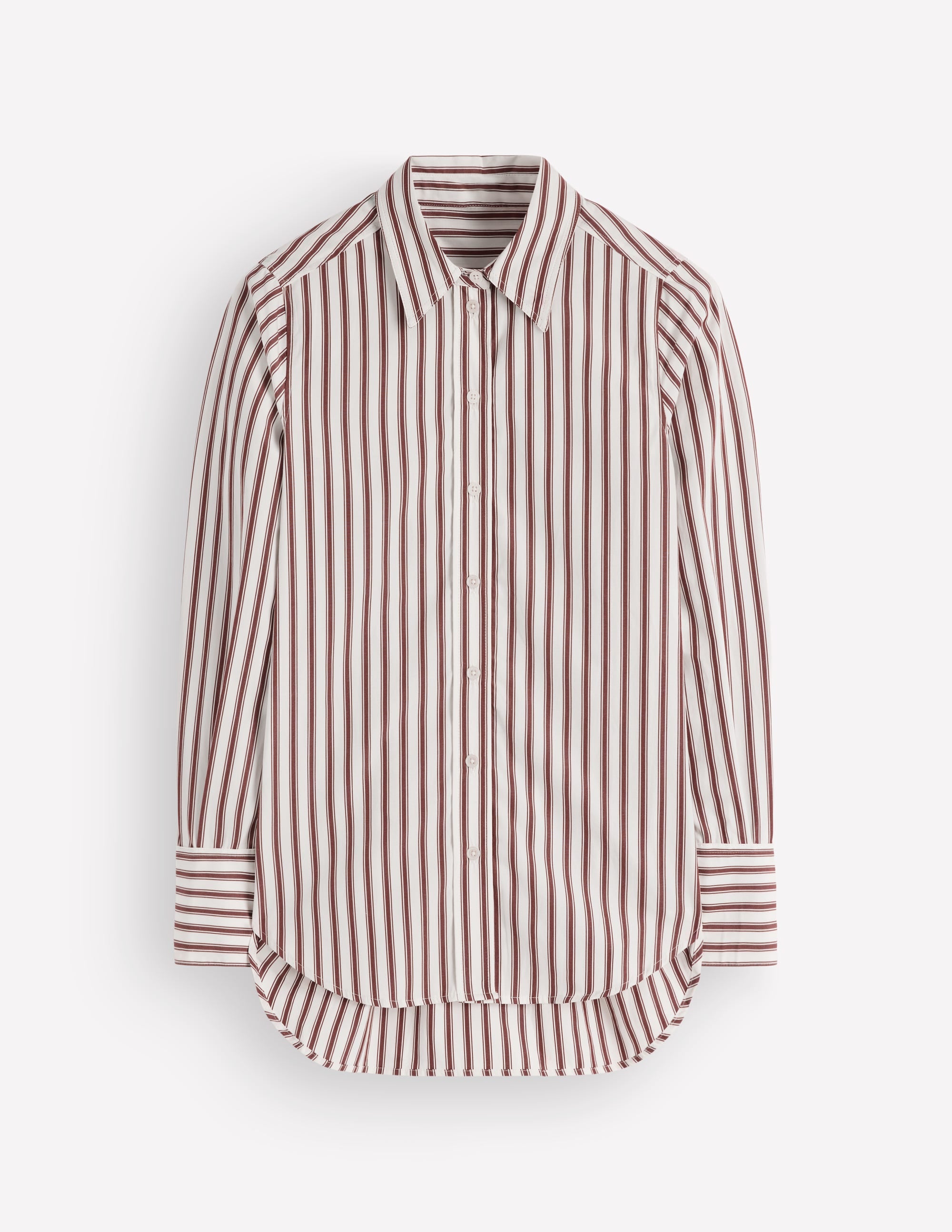 Anna Longline Cotton Shirt-Ivory, Brown Tram Stripe - Image 5