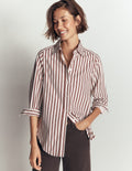 Anna Longline Cotton Shirt-Ivory, Brown Tram Stripe