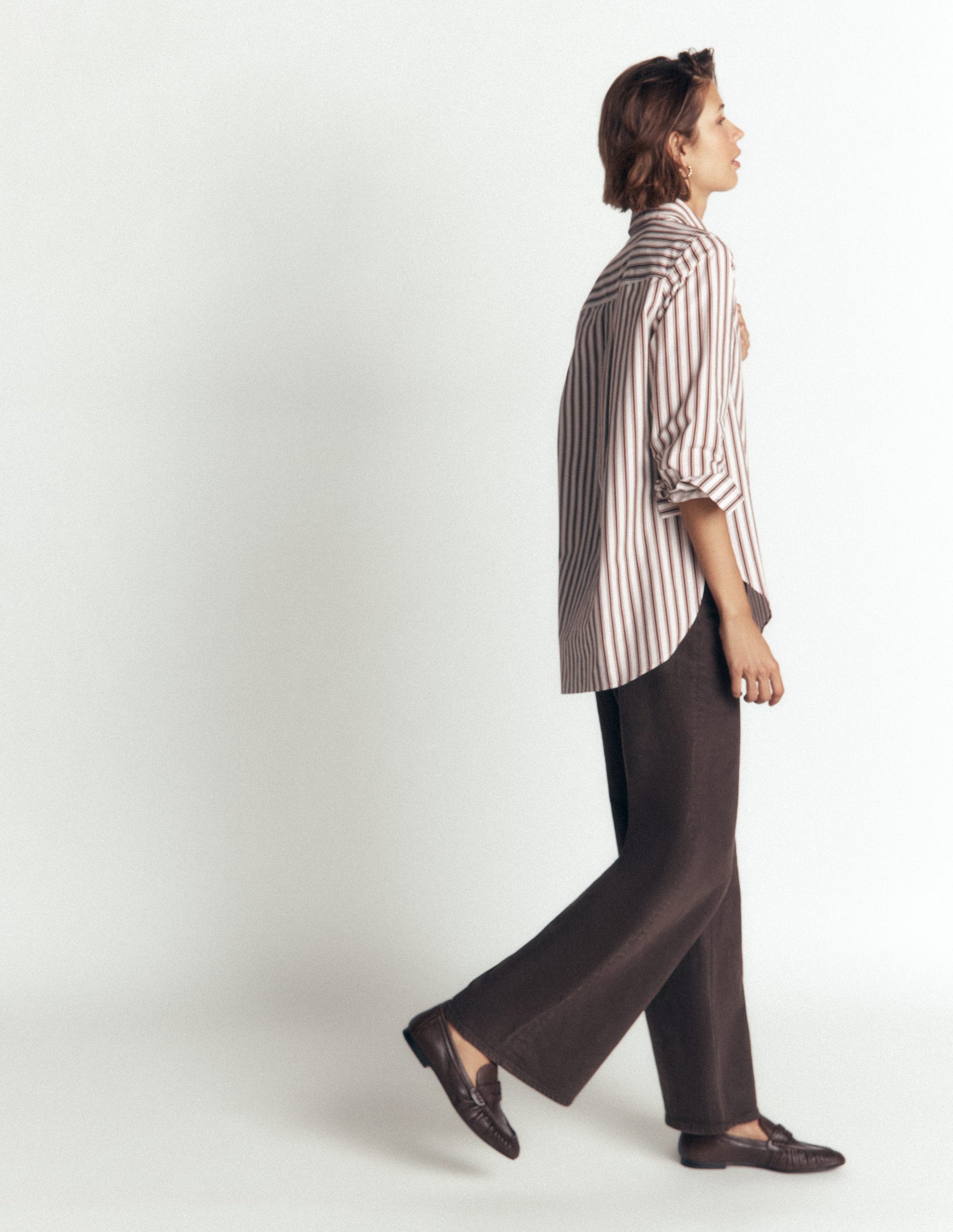 Anna Longline Cotton Shirt-Ivory, Brown Tram Stripe-4