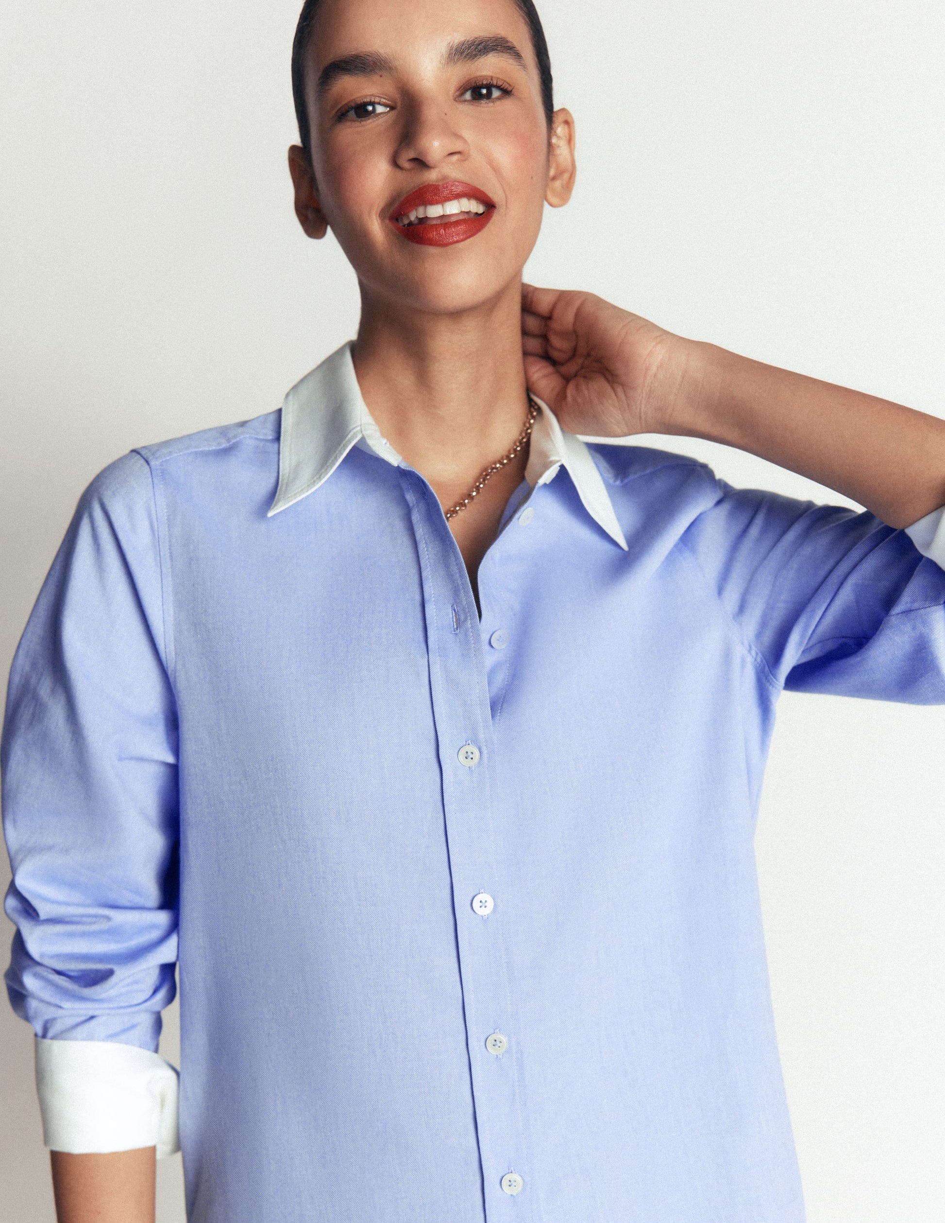 Anna Longline Cotton Shirt-Blue Oxford-2