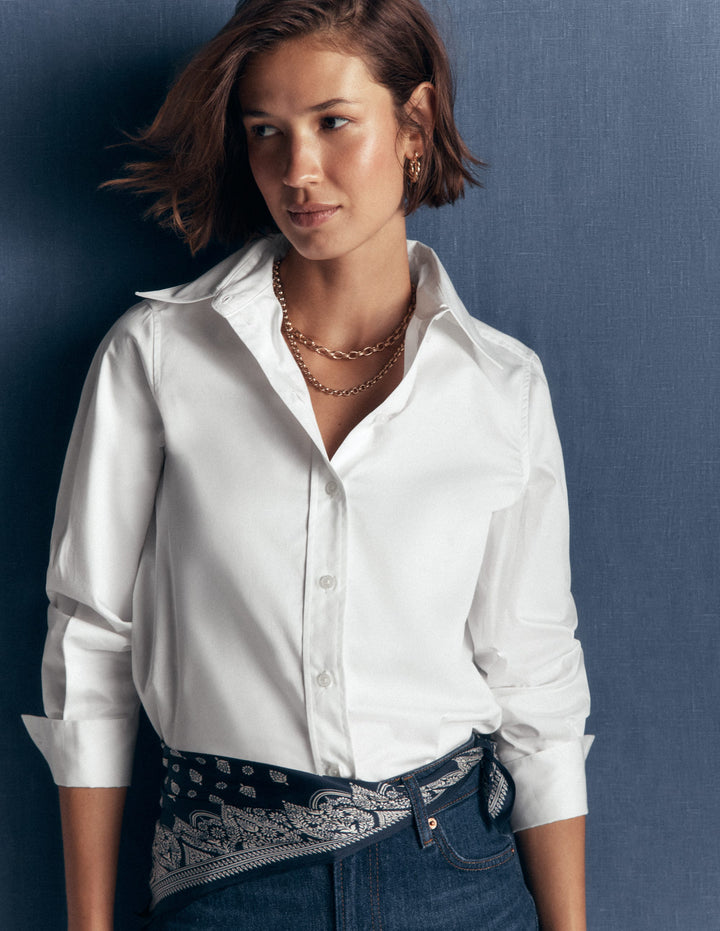 Anna Longline Cotton Shirt-White
