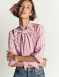 Clara Tie Neck Top-Pink and Brown Stripe