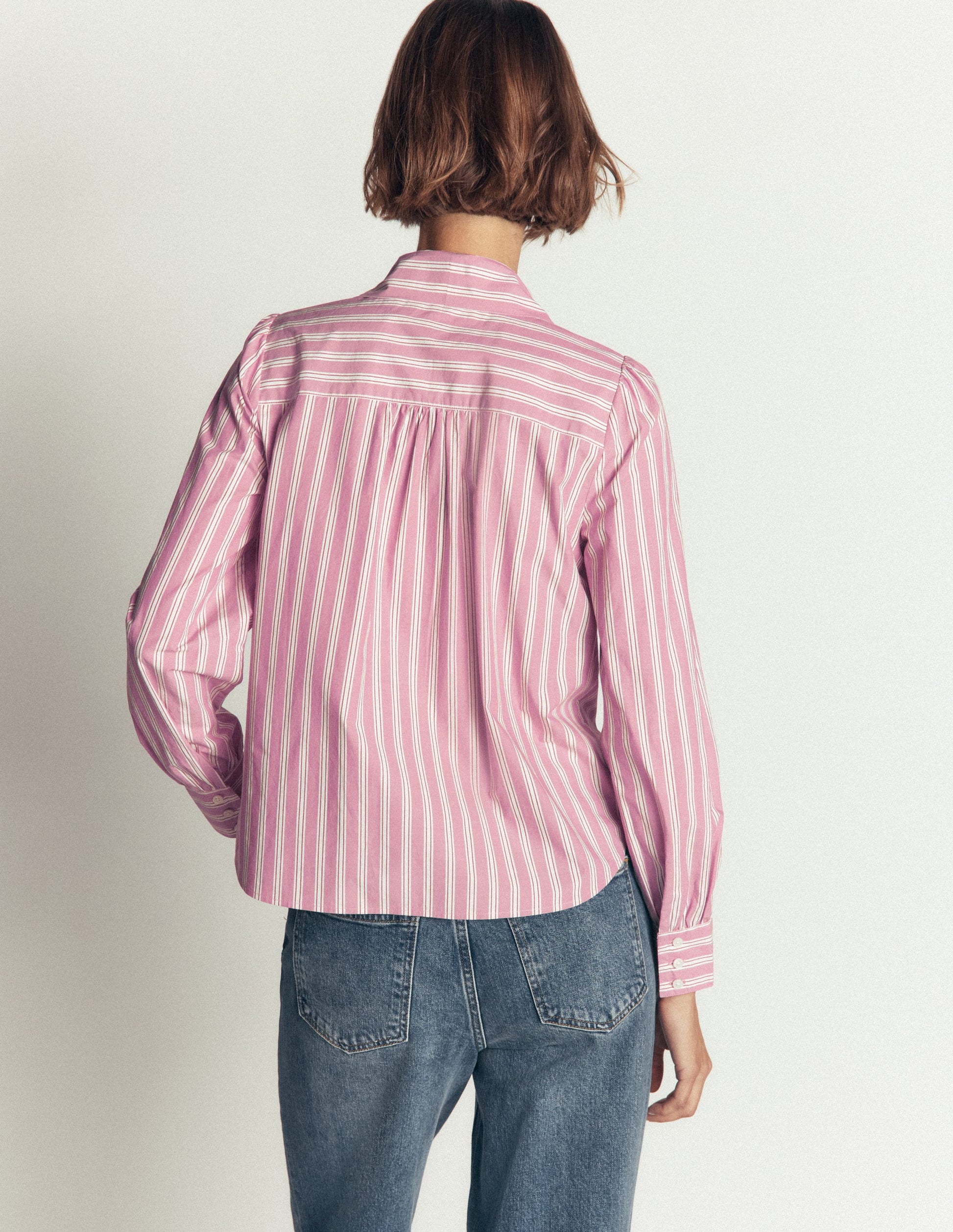 Clara Tie Neck Top-Pink and Brown Stripe-3