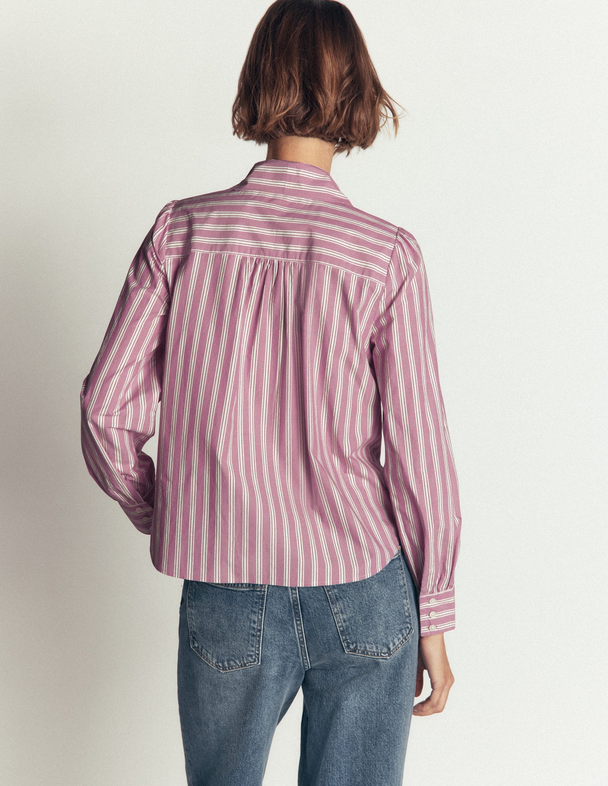 Clara Tie Neck Top-Pink and Brown Stripe-3
