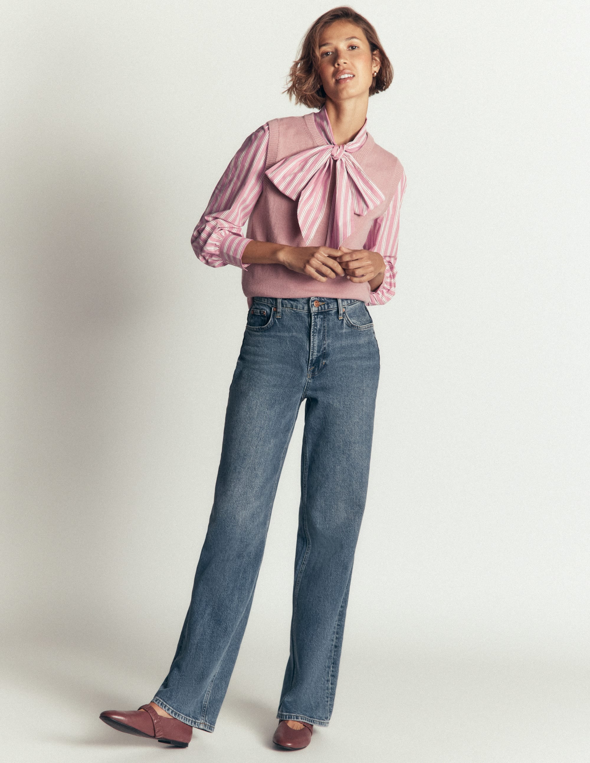 Clara Tie Neck Top-Pink and Brown Stripe - Image 5