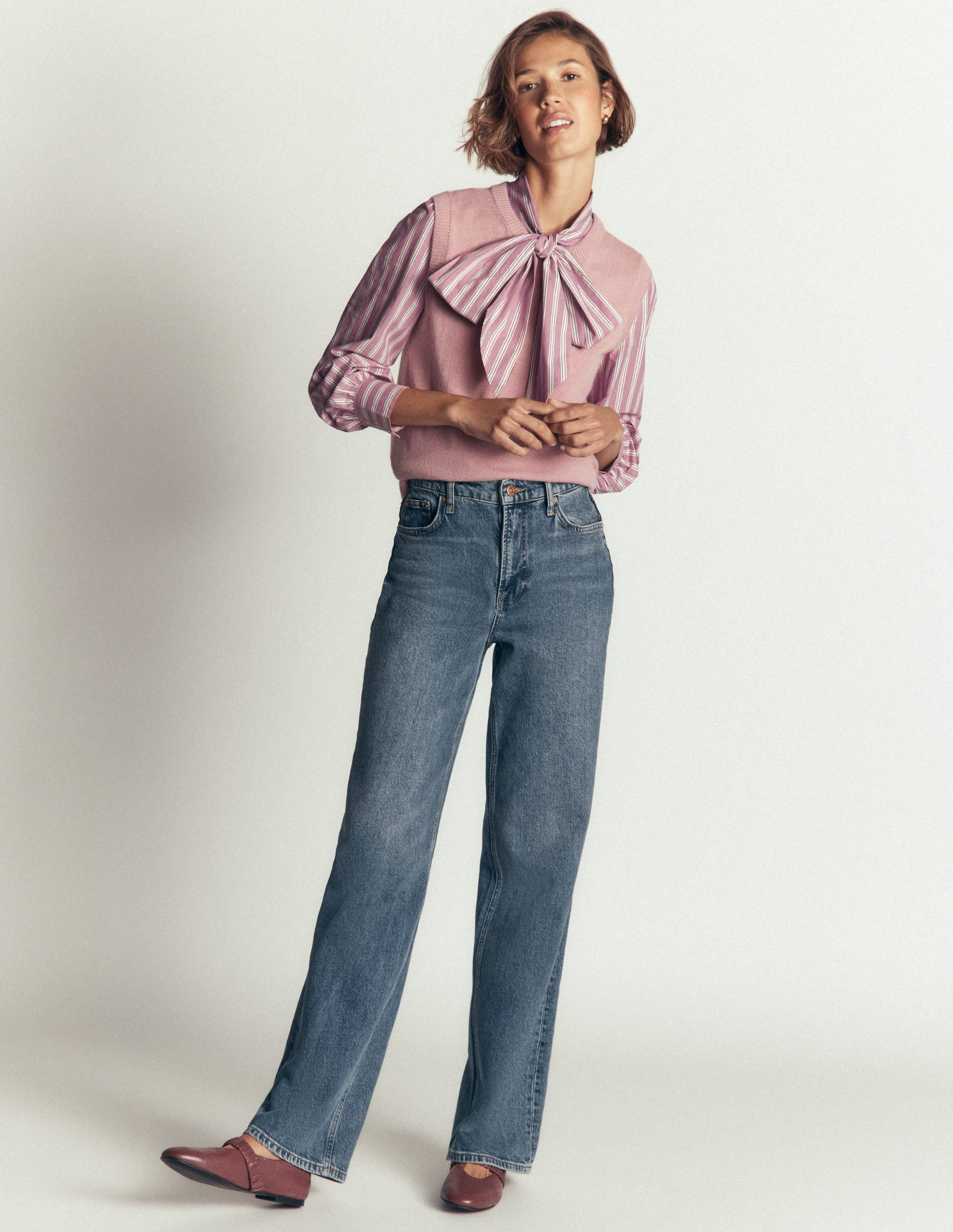 Clara Tie Neck Top-Pink and Brown Stripe - Image 5