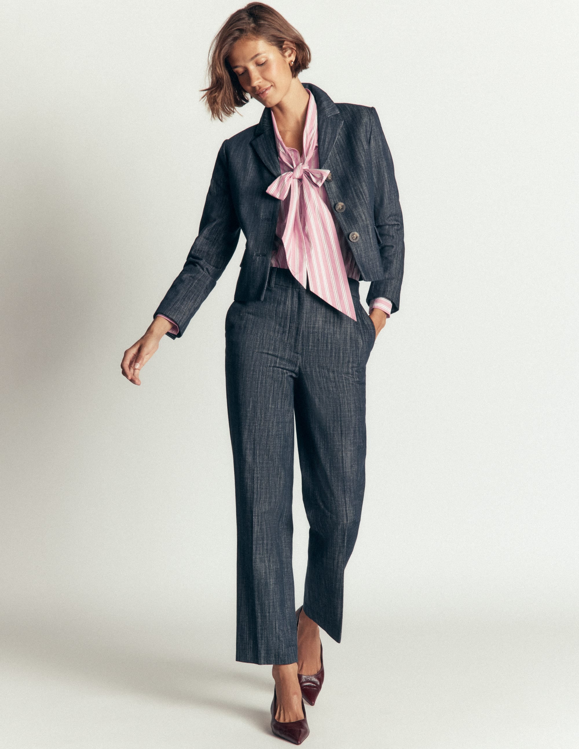 Clara Tie Neck Top-Pink and Brown Stripe - Image 6