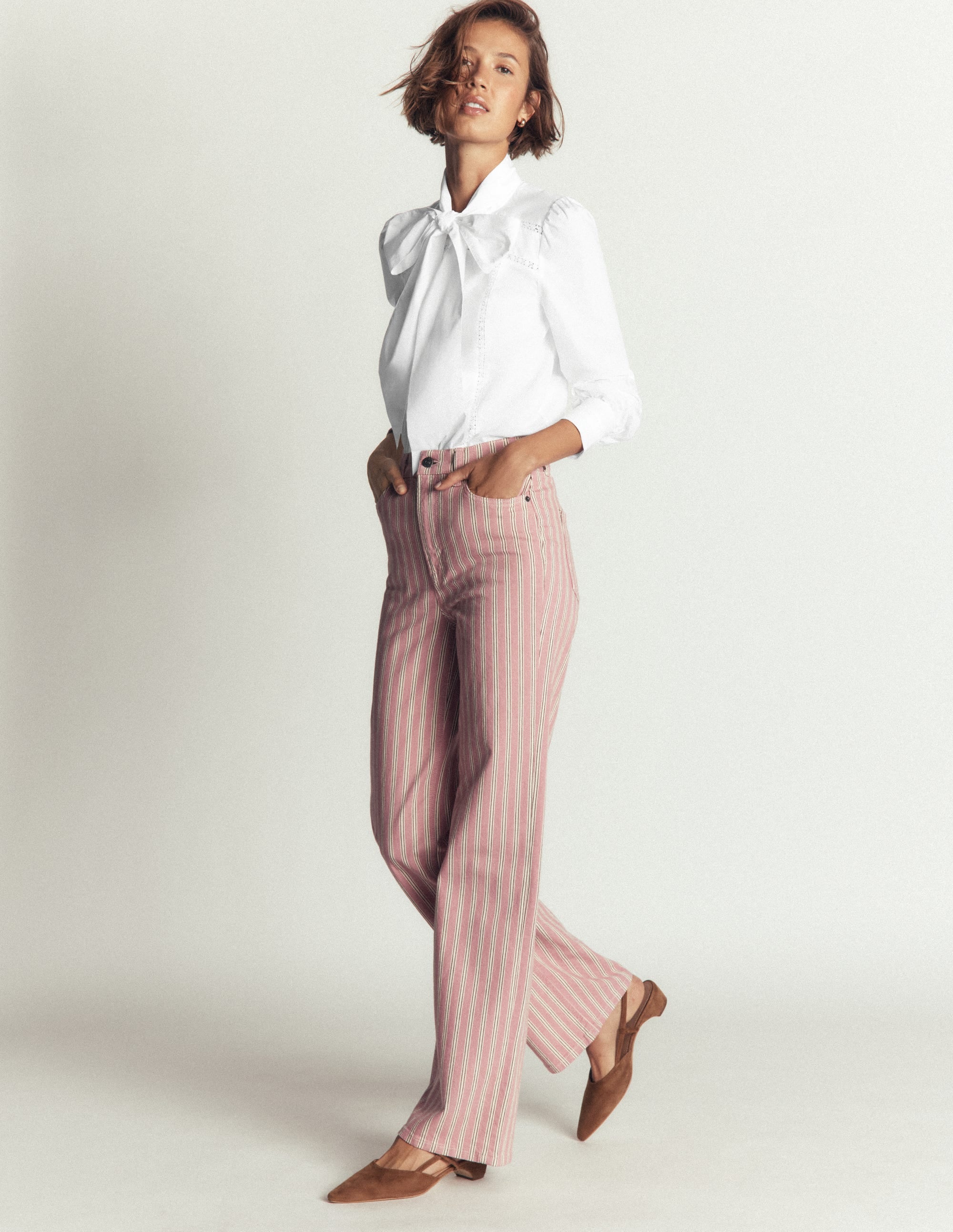 Clara Tie Neck Top-White Trim Detail - Image 3
