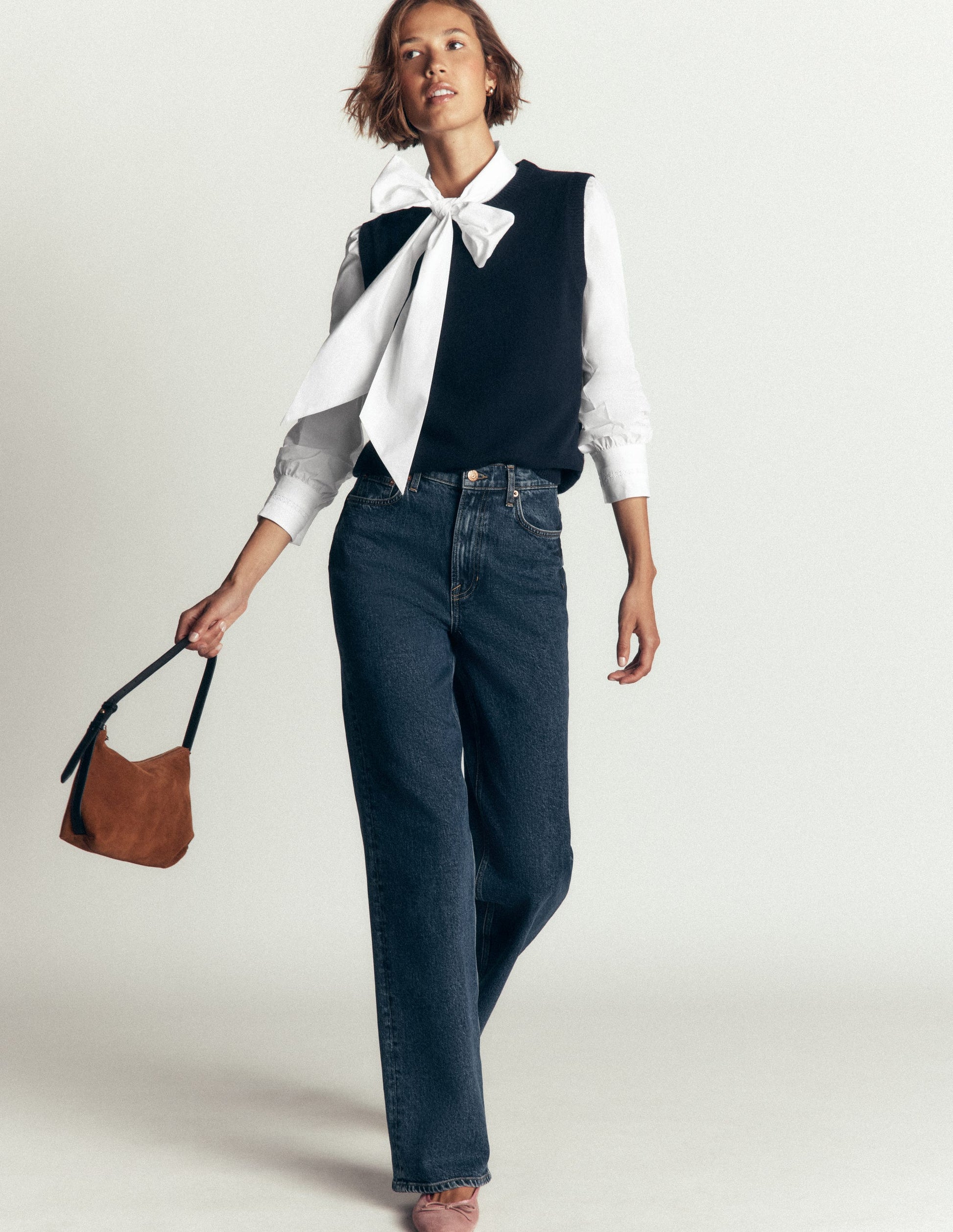 Clara Tie Neck Top-White Trim Detail-7