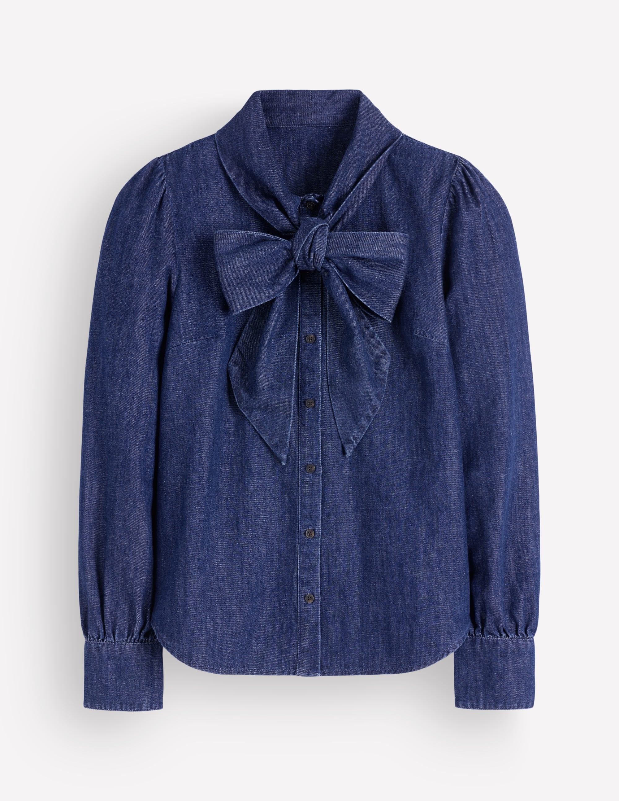 Clara Tie Neck Denim Top-Dark Indigo - Image 6