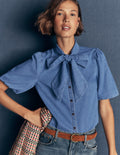 Tie Neck Denim Top-Light Vintage