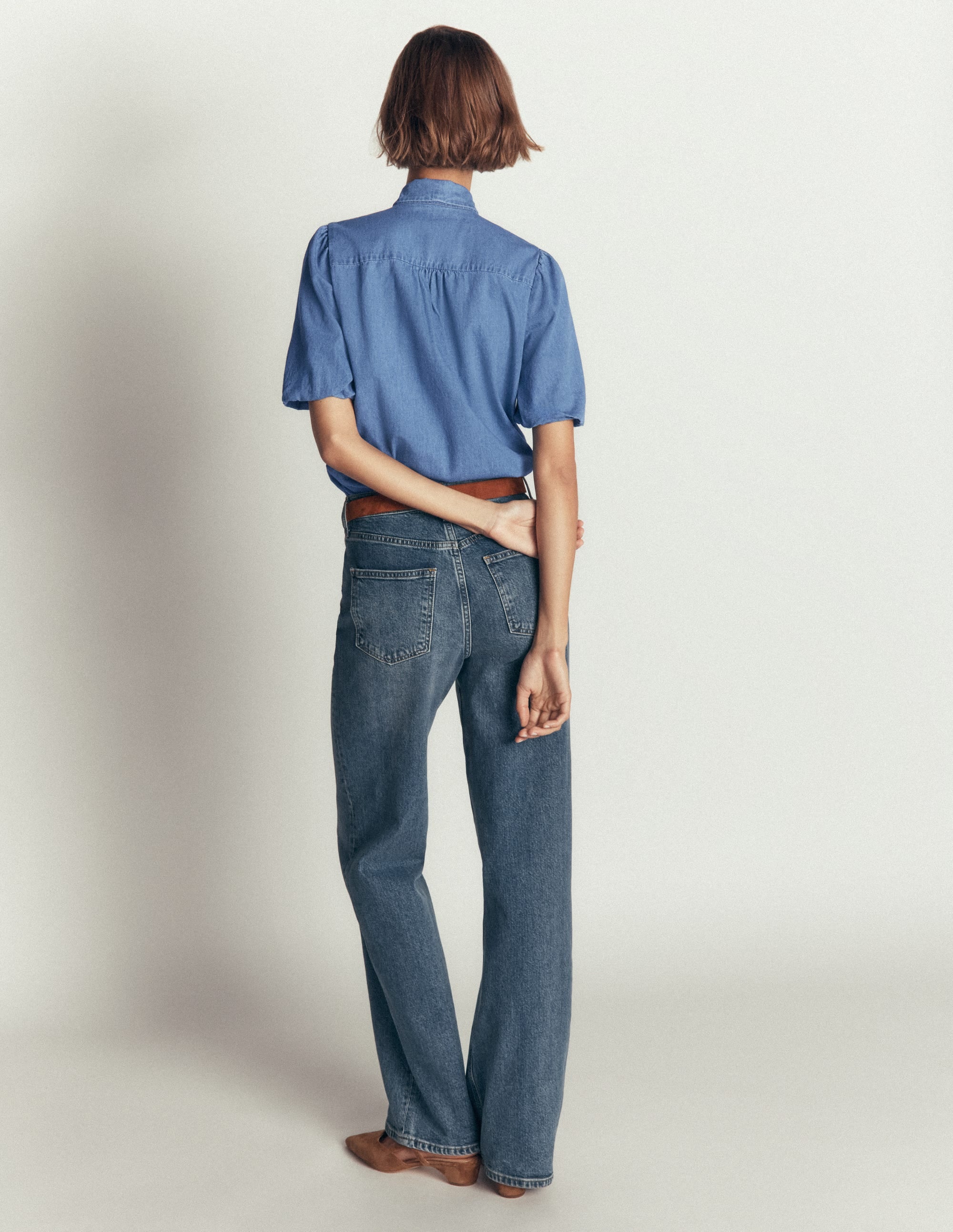 Tie Neck Denim Top-Light Vintage - Image 2