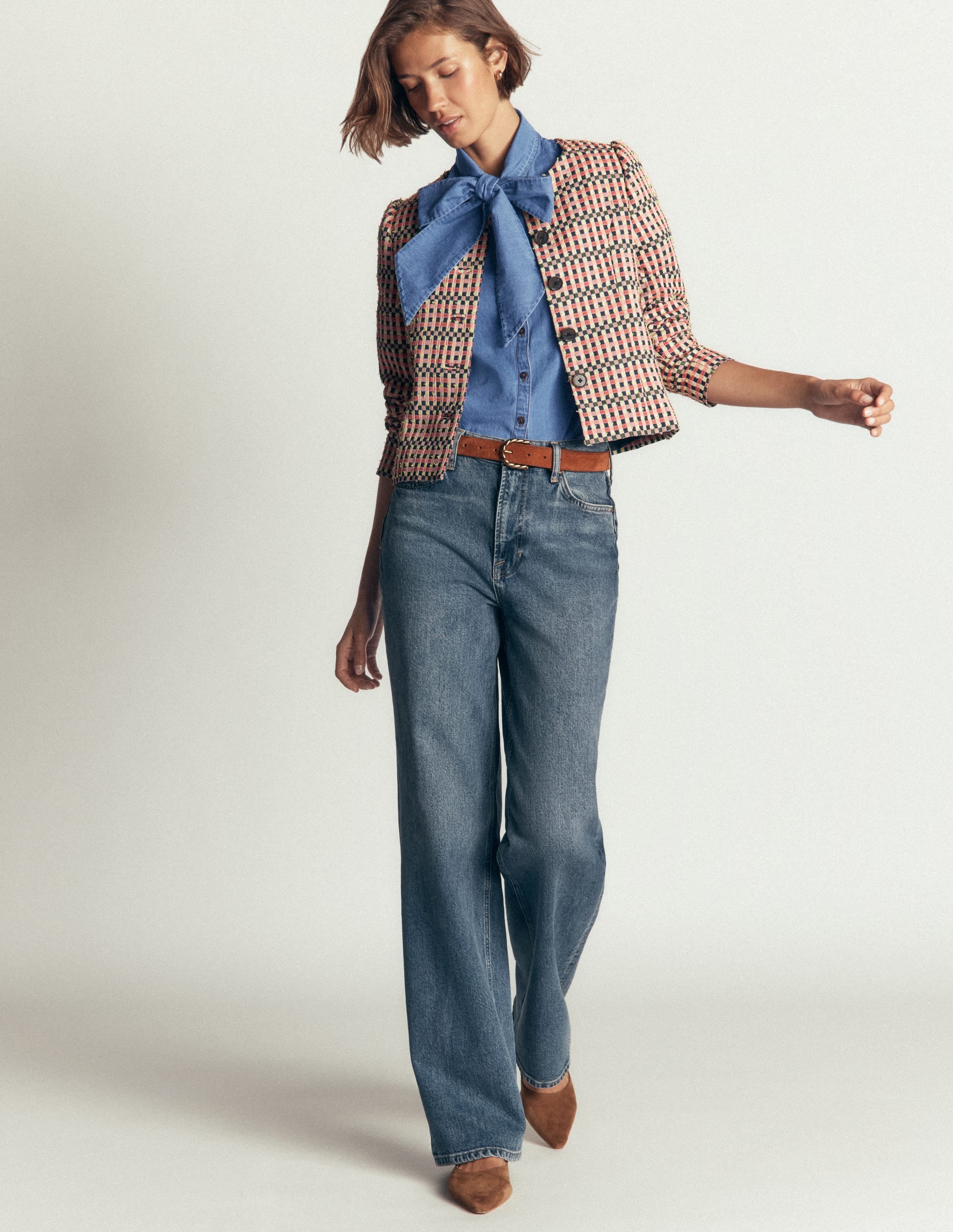 Tie Neck Denim Top-Light Vintage - Image 4