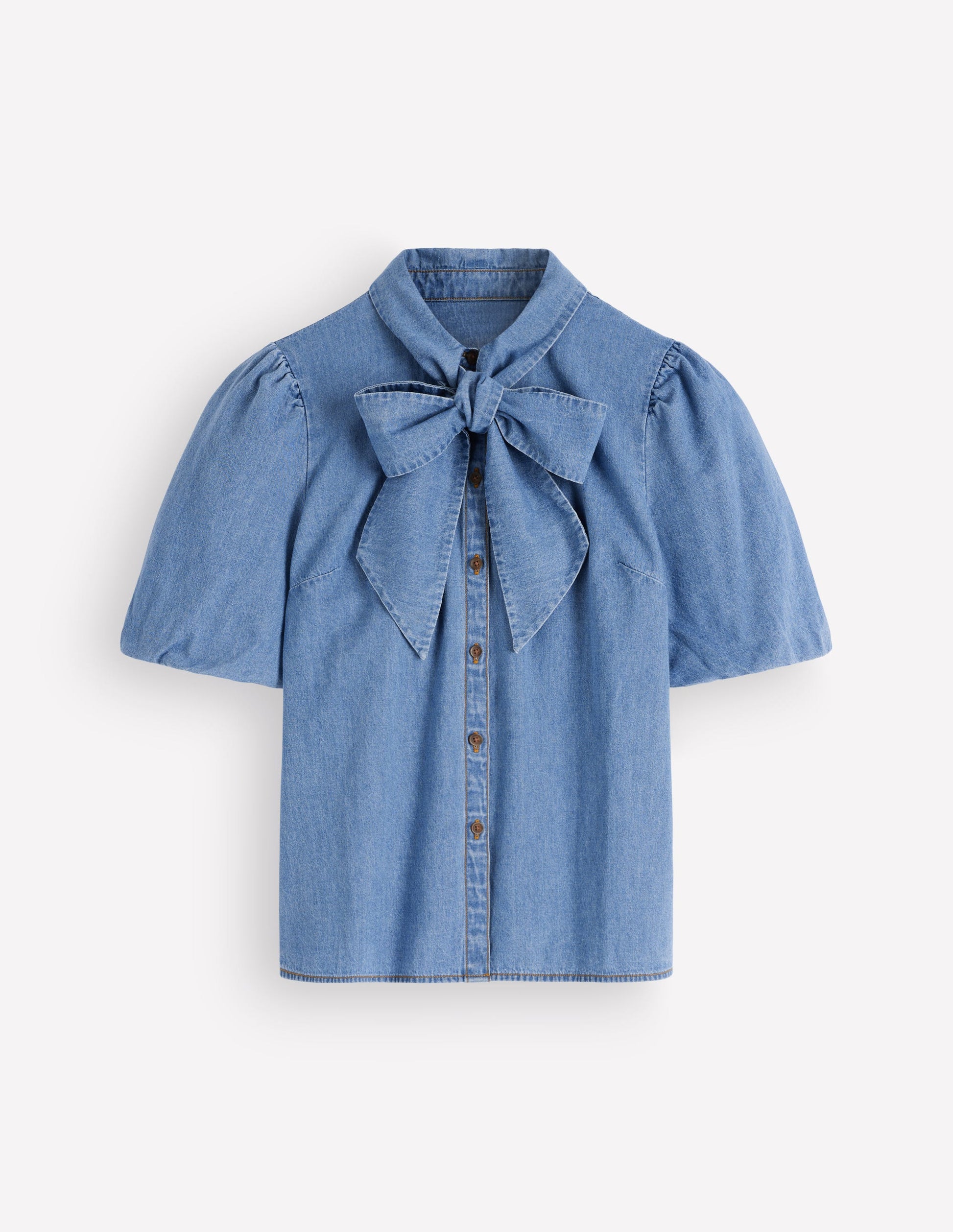 Tie Neck Denim Top-Light Vintage-7