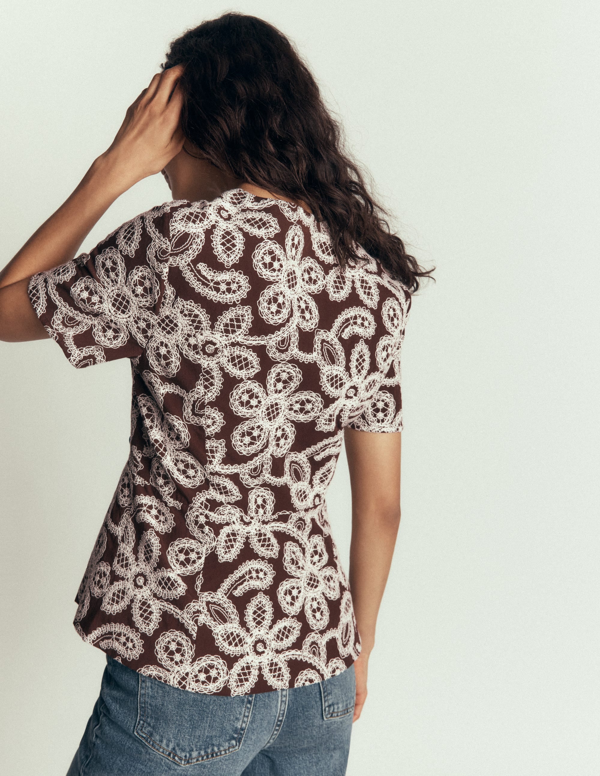 Embroidered Peplum Top-Bitter Chocolate - Image 3