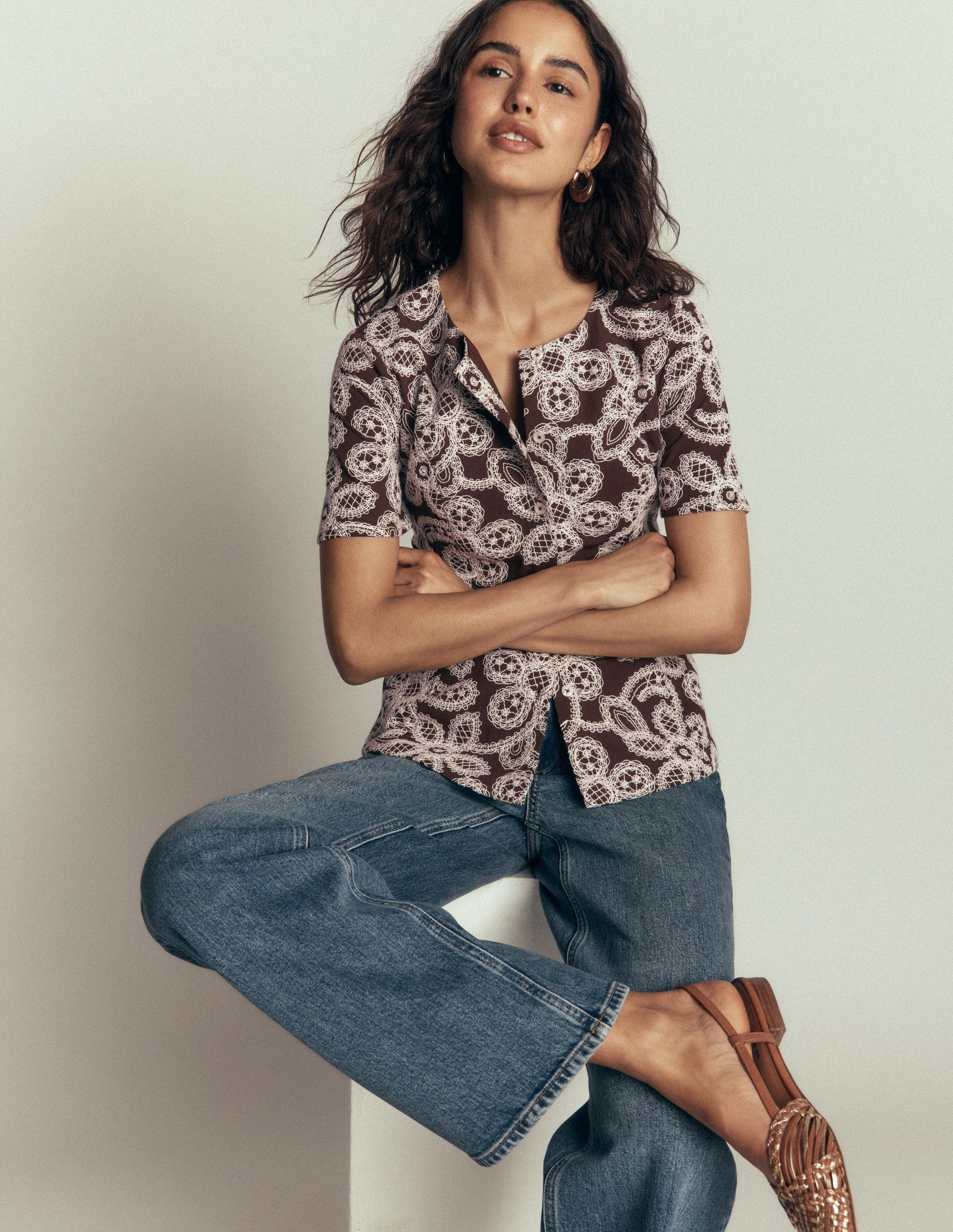 Embroidered Peplum Top-Bitter Chocolate-4