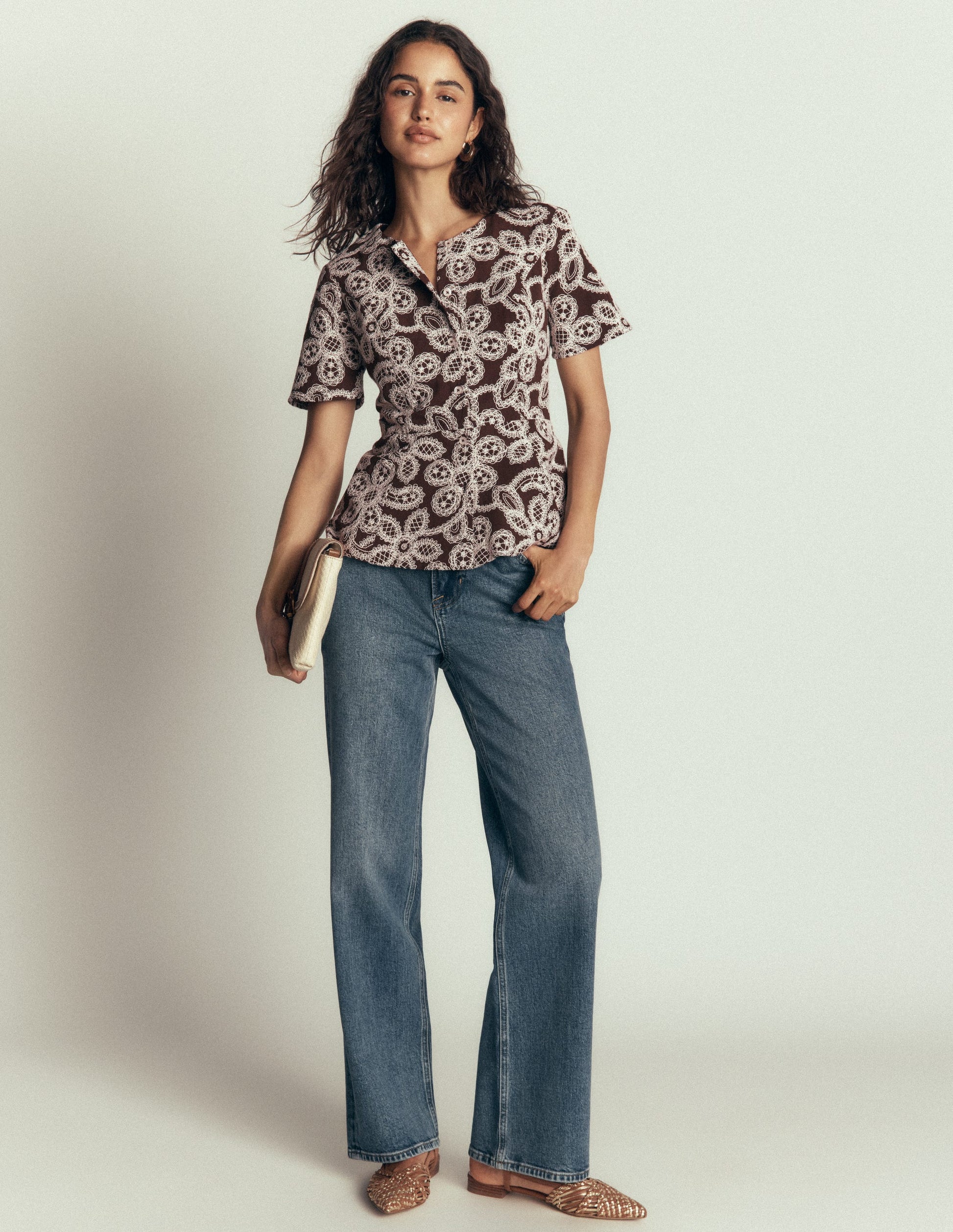 Embroidered Peplum Top-Bitter Chocolate-5