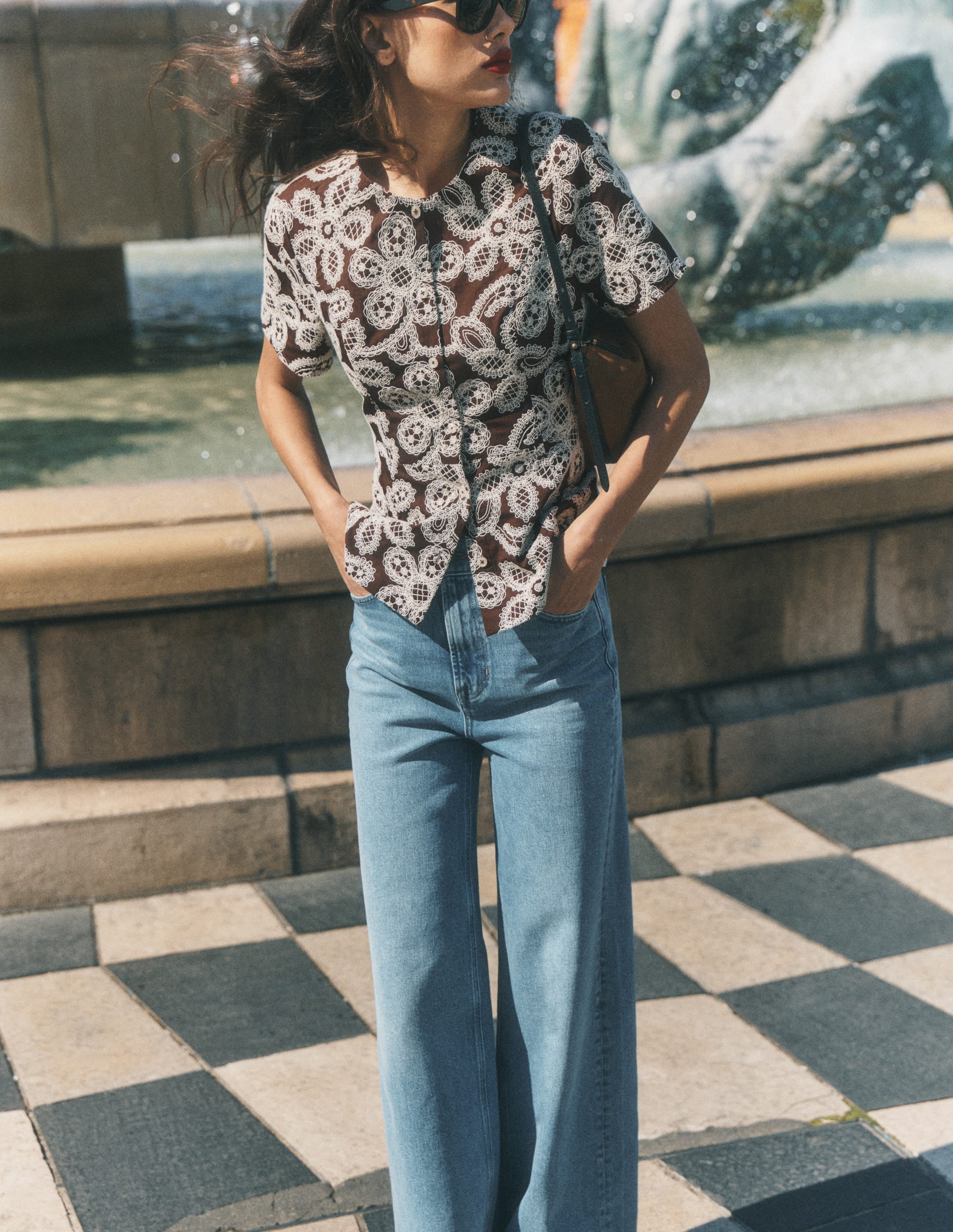 Embroidered Peplum Top-Bitter Chocolate - Image 1