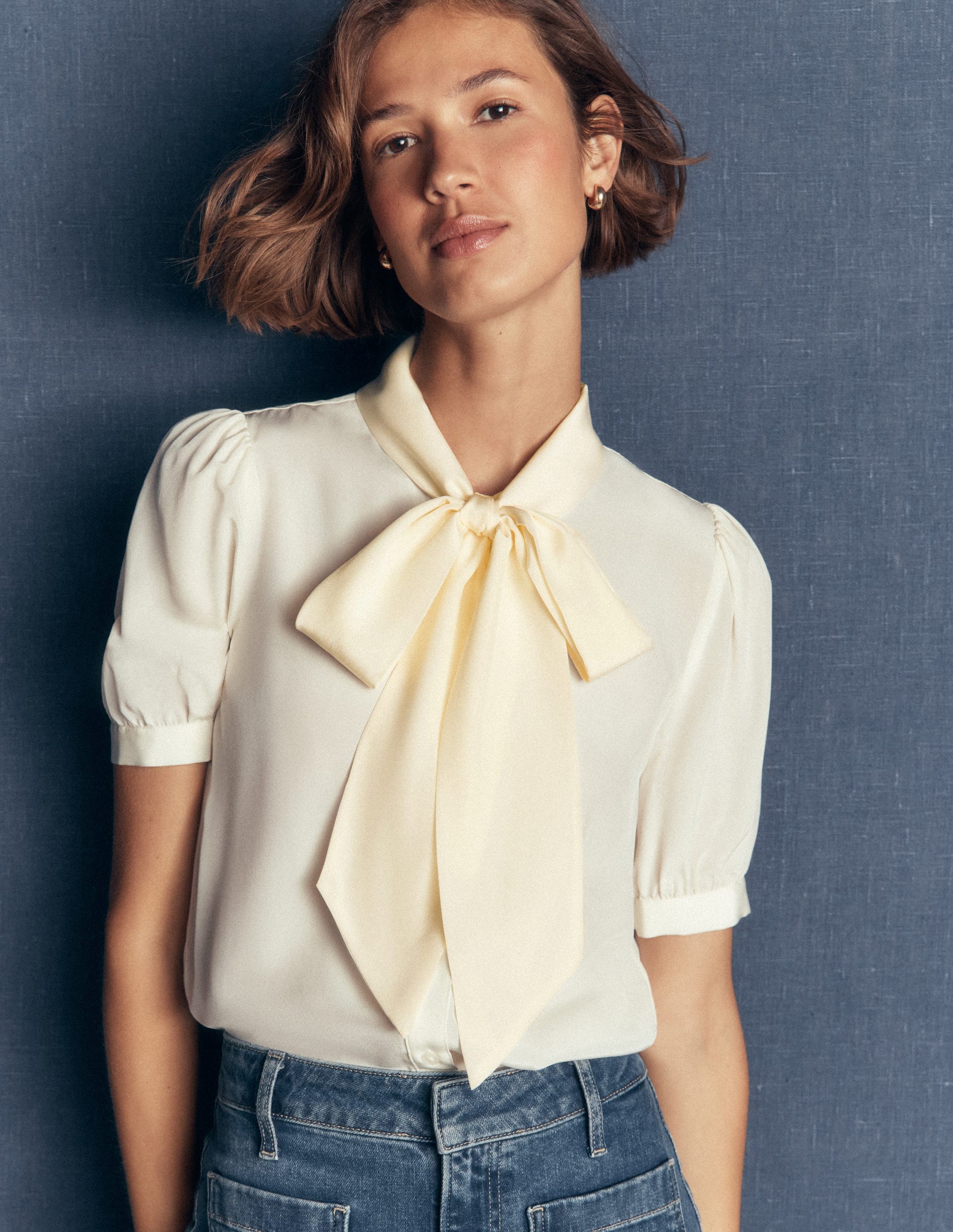 Tie Neck Silk Top-Ivory-1