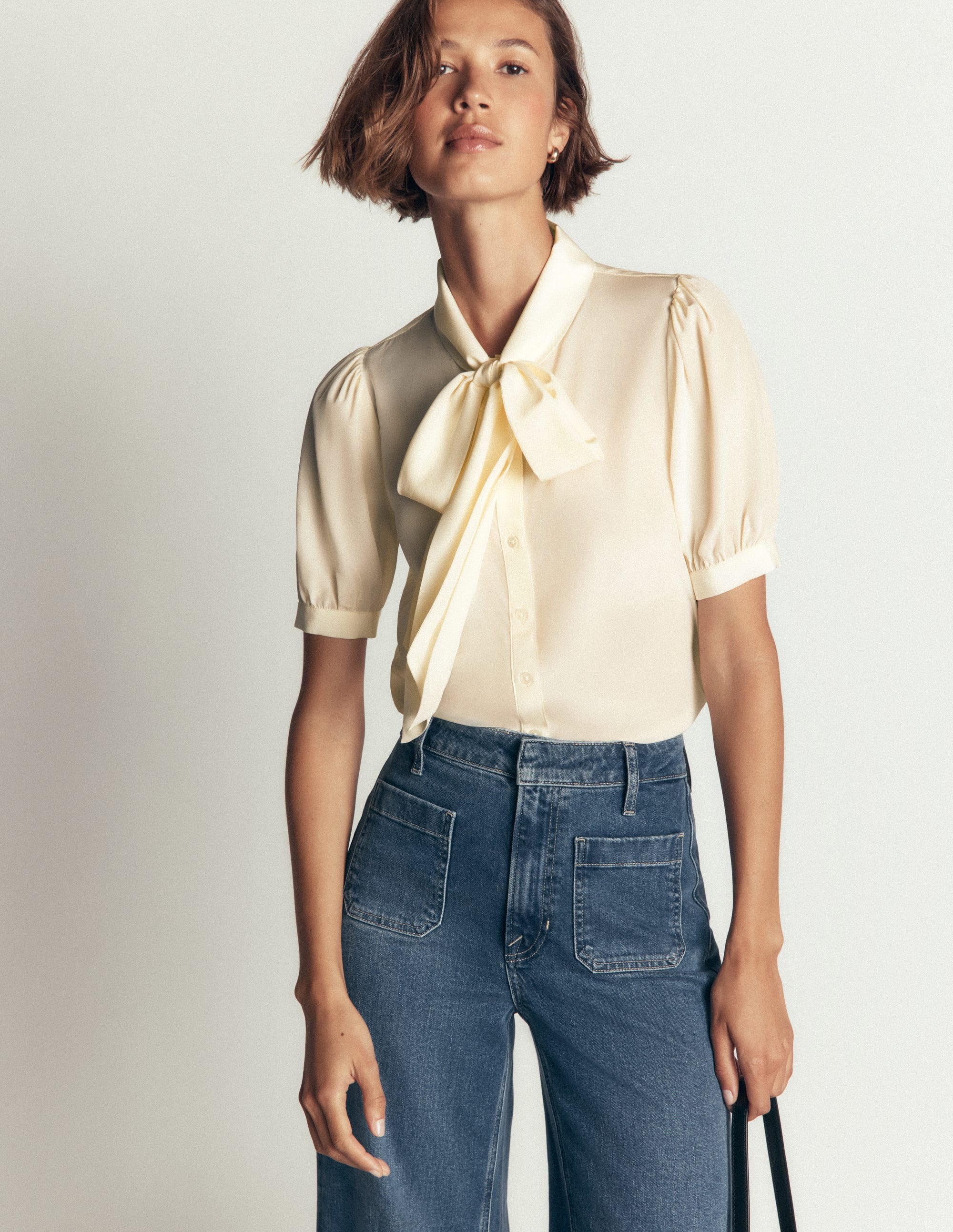 Tie Neck Silk Top-Ivory - Image 2