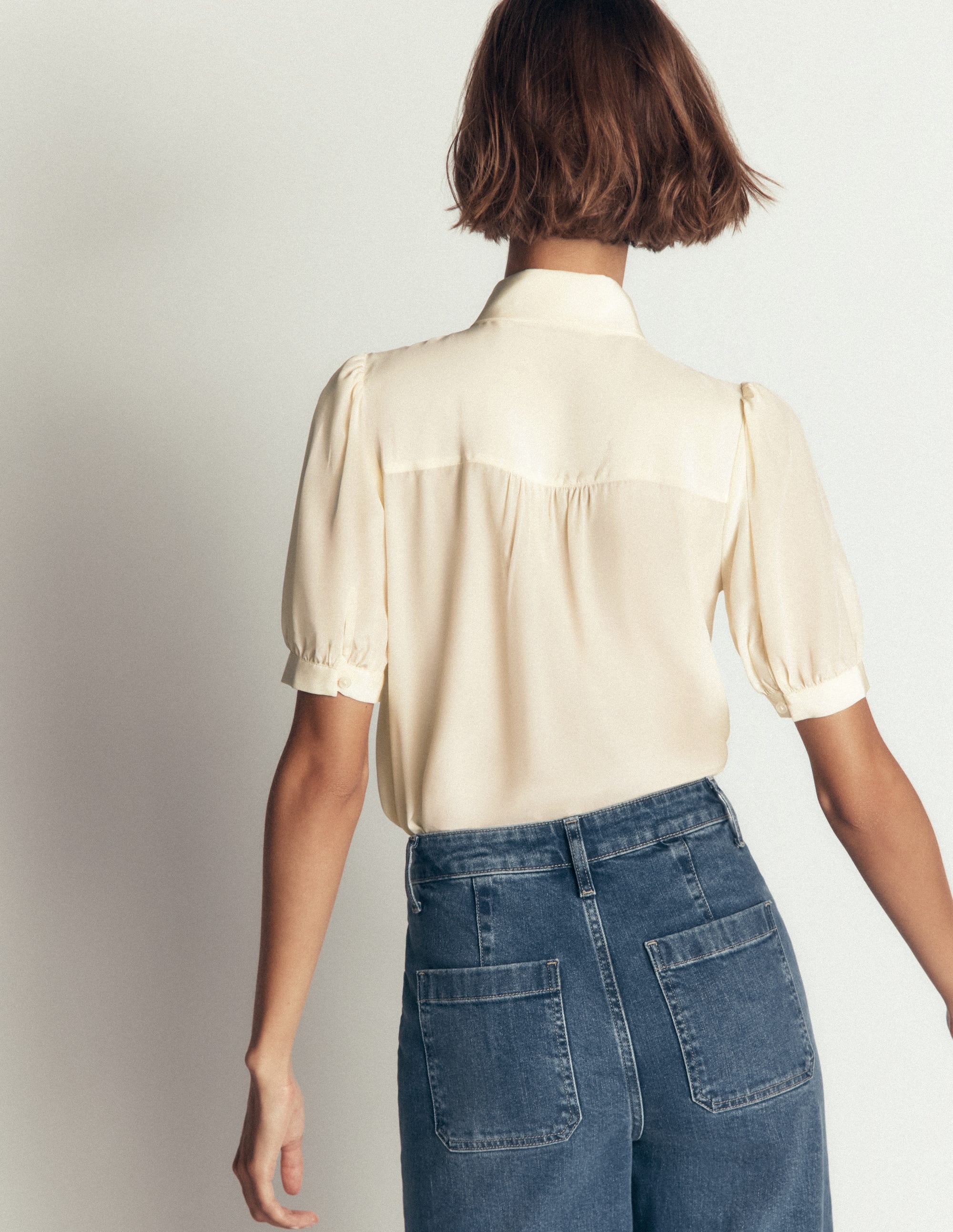 Tie Neck Silk Top-Ivory - Image 3